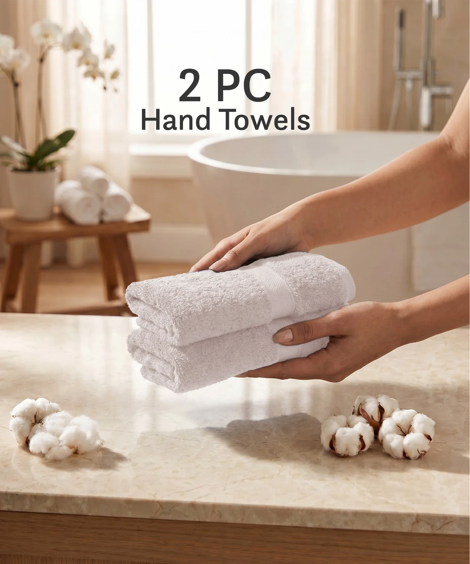 Luxe Home Supima Cotton 2 Pc Hand Towel Set, Dark Sand| 600 GSM | 100% Supima Cotton - Image 3