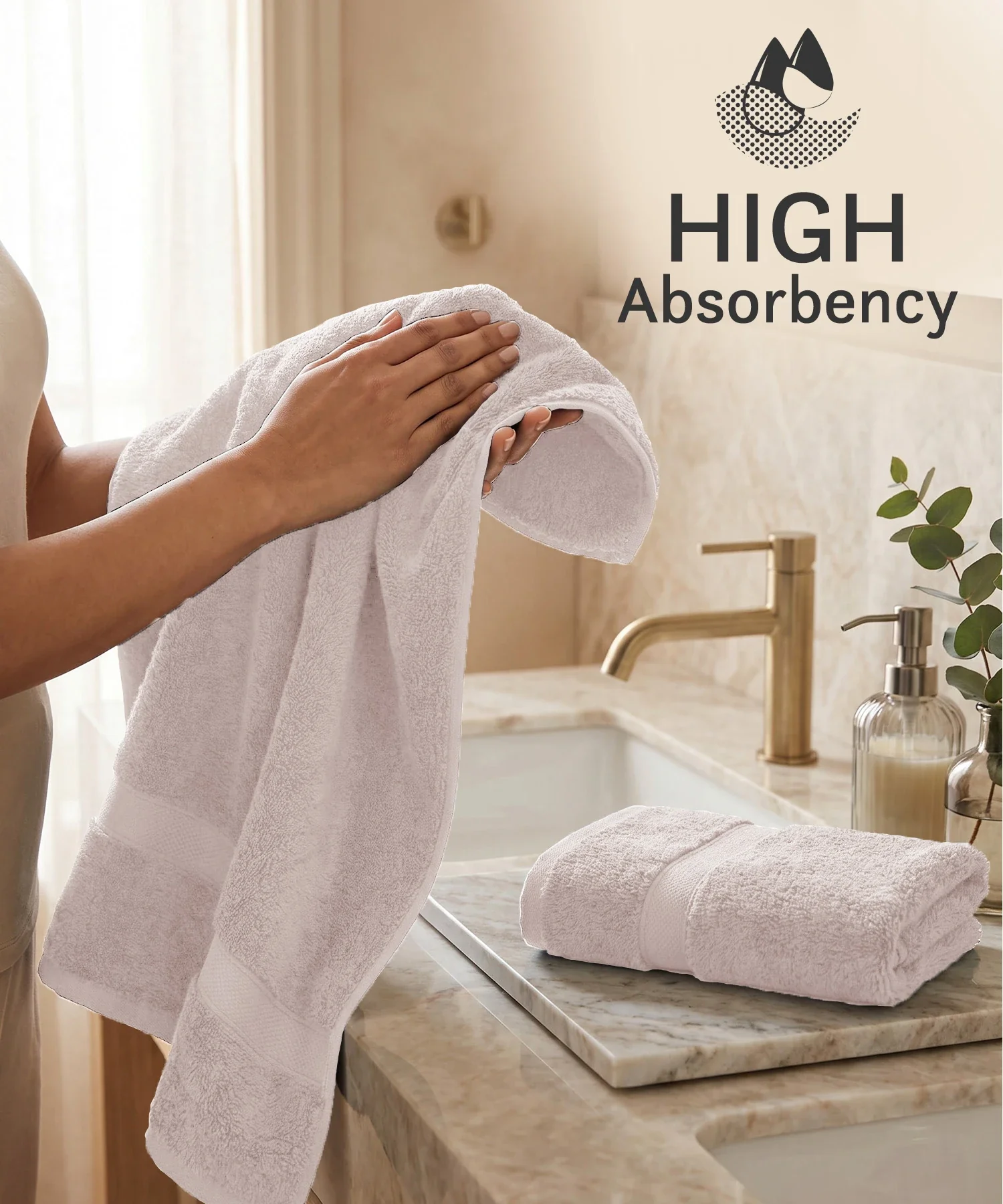 Luxe Home Supima Cotton 2 Pc Hand Towel Set, Dark Sand| 600 GSM | 100% Supima Cotton - Image 5