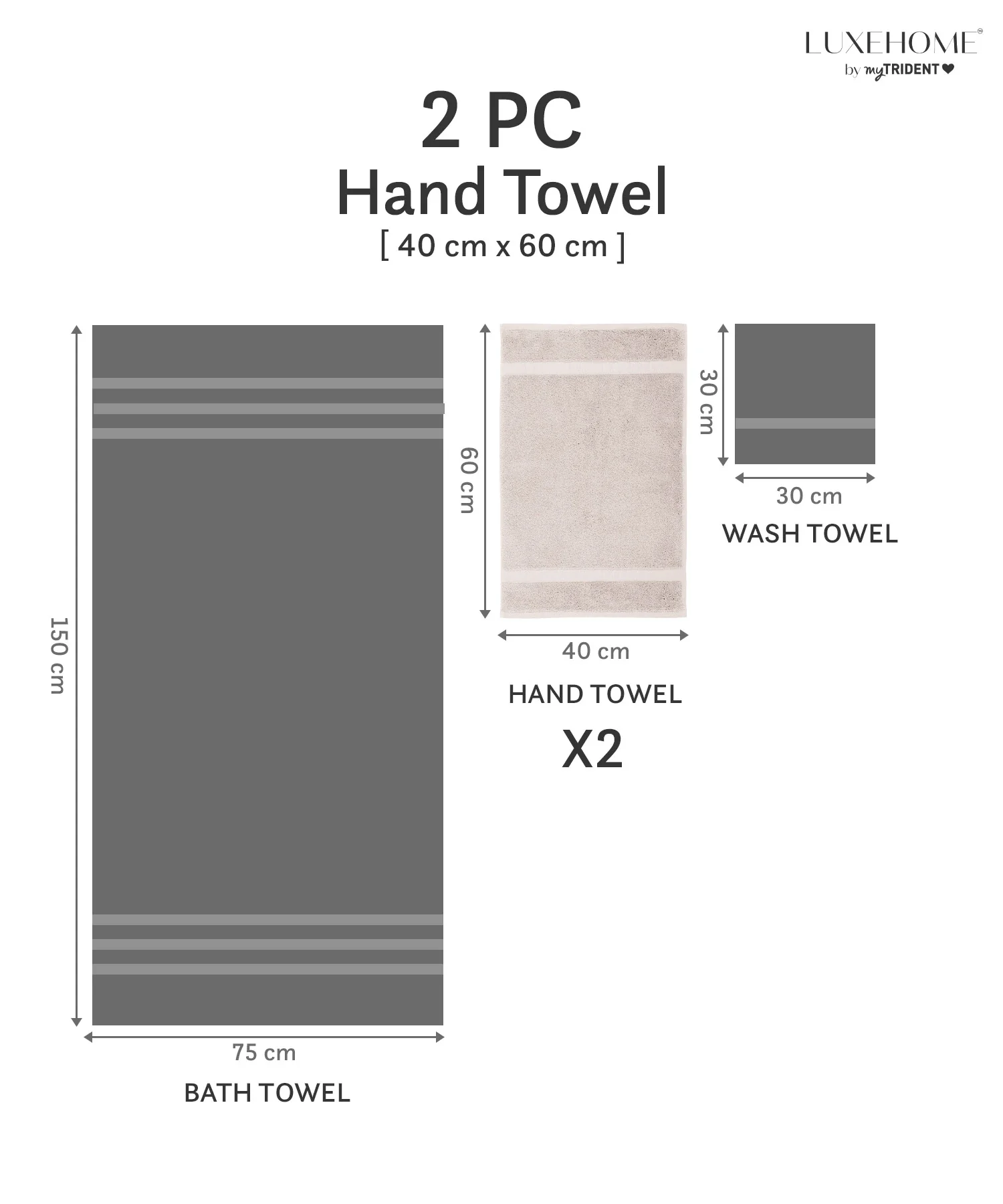Luxe Home Supima Cotton 2 Pc Hand Towel Set, Dark Sand| 600 GSM | 100% Supima Cotton - Image 9