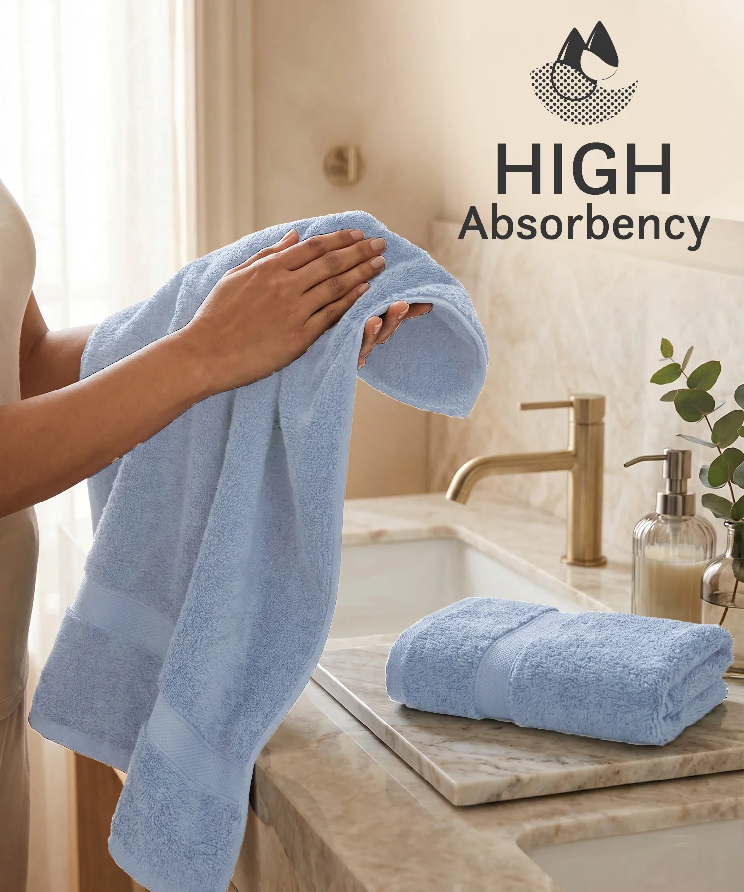 Luxe Home Supima Cotton 2 Pc Hand Towel Set , Dusty Blue| 600 GSM | 100% Supima Cotton - Image 5