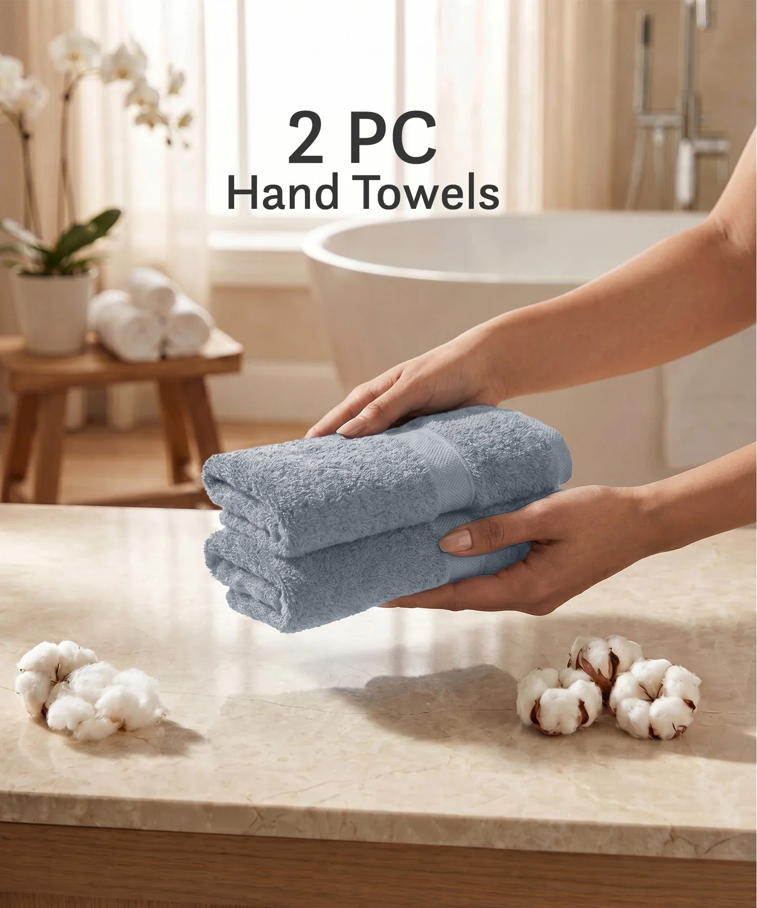 Luxe Home Supima Cotton 2 Pc Hand Towel Set, Ultimate Grey| 600 GSM | 100% Supima Cotton - Image 3