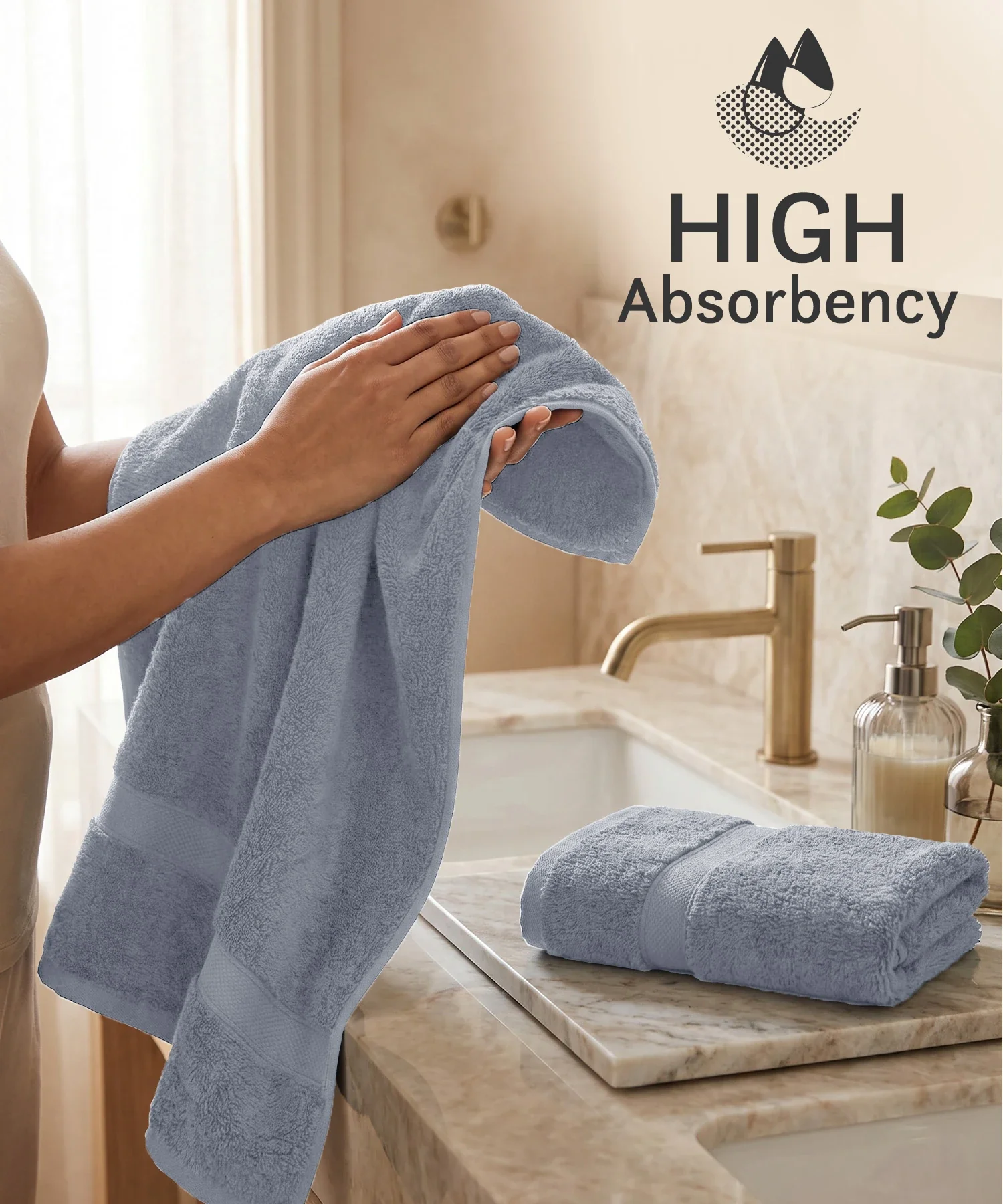 Luxe Home Supima Cotton 2 Pc Hand Towel Set, Ultimate Grey| 600 GSM | 100% Supima Cotton - Image 5