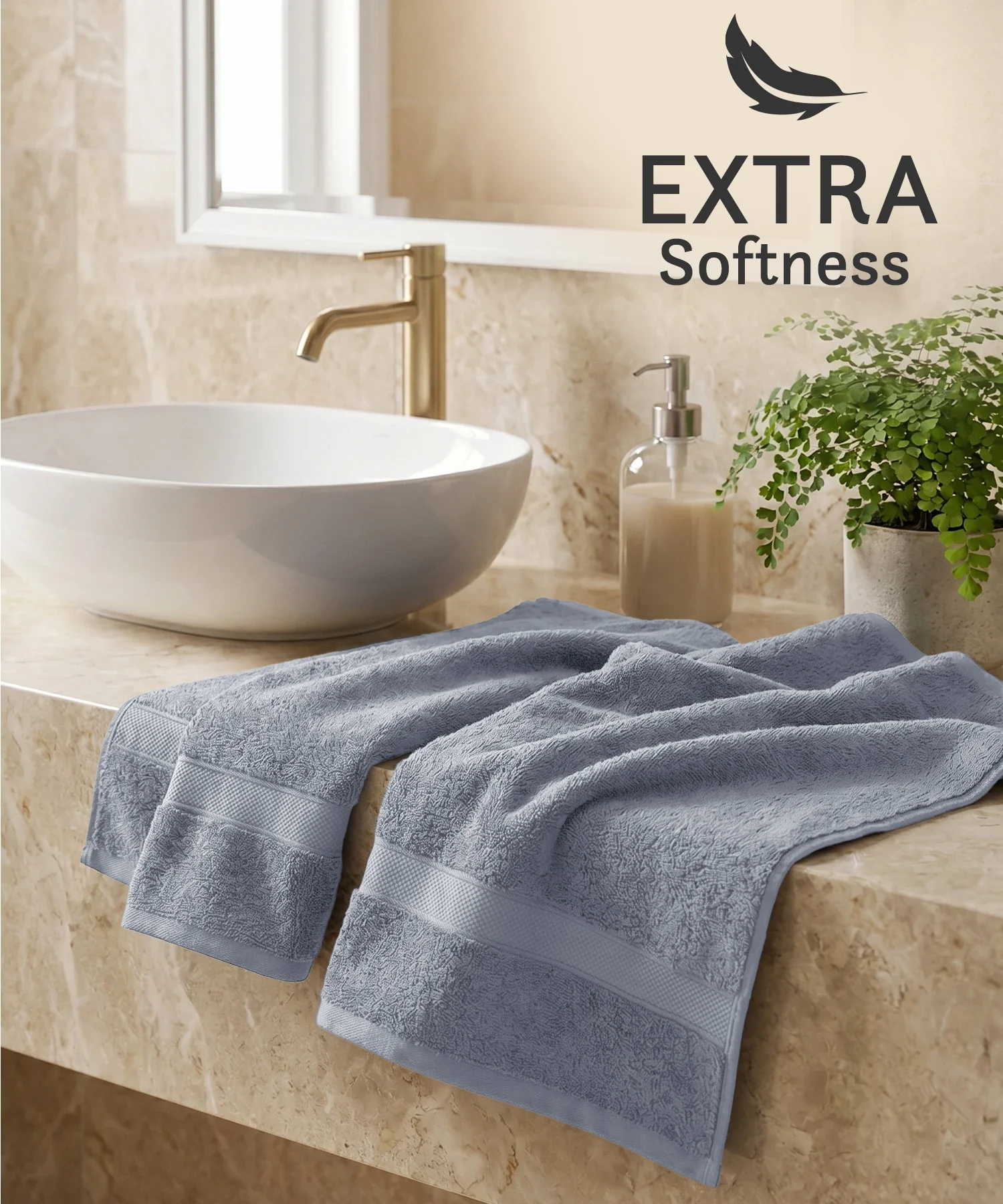 Luxe Home Supima Cotton 2 Pc Hand Towel Set, Ultimate Grey| 600 GSM | 100% Supima Cotton - Image 6