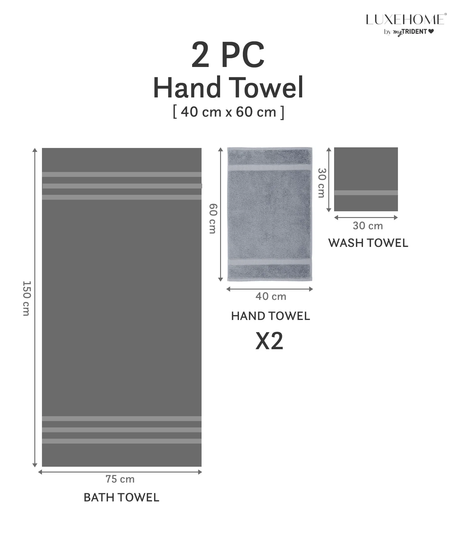 Luxe Home Supima Cotton 2 Pc Hand Towel Set, Ultimate Grey| 600 GSM | 100% Supima Cotton - Image 9