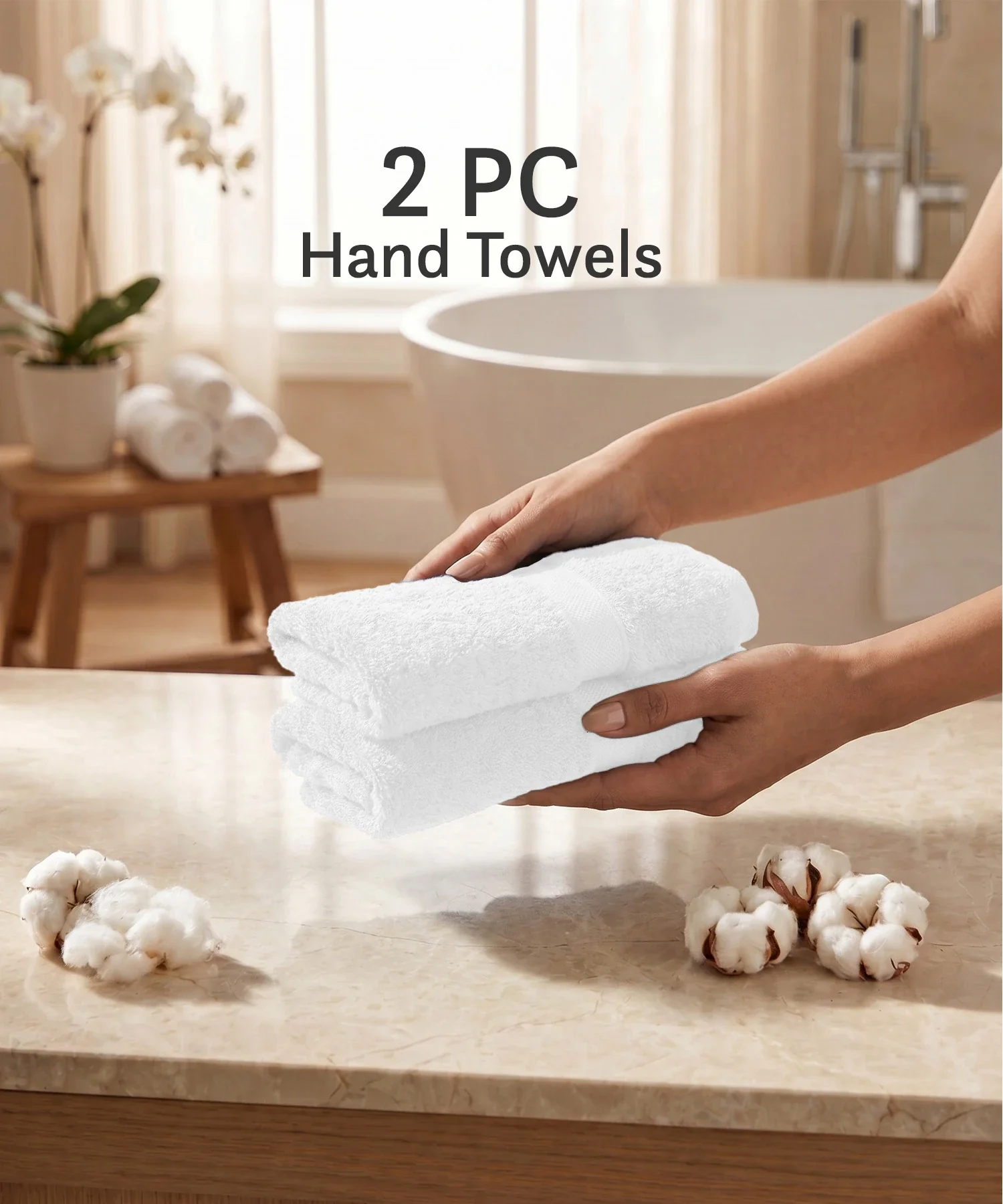 Luxe Home Supima Cotton 2 Pc Hand Towel Set, White| 600 GSM | 100% Supima Cotton - Image 3