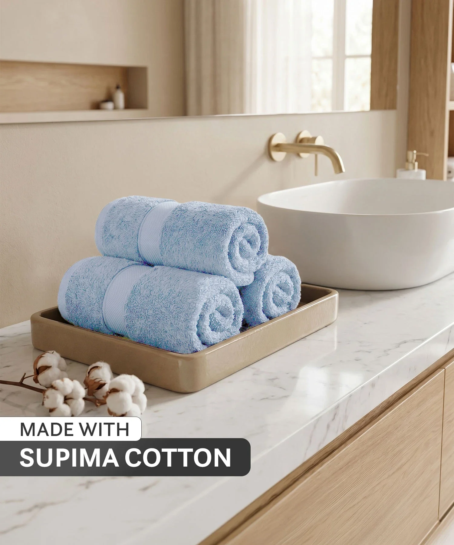 Luxe Home Supima Cotton 3 Pc Face Towel Set, Dusty Blue| 600 GSM | 100% Supima Cotton