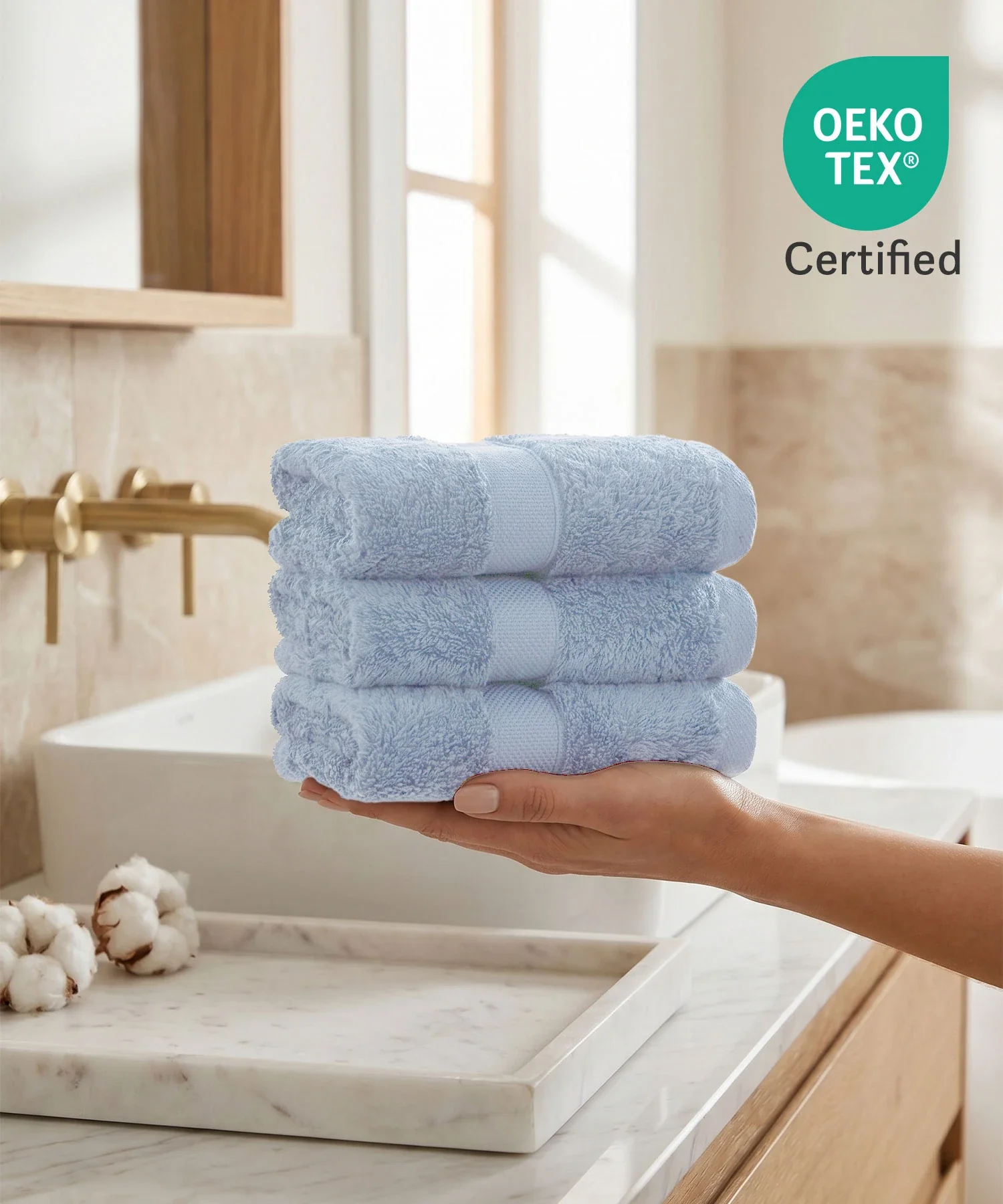 Luxe Home Supima Cotton 3 Pc Face Towel Set, Dusty Blue| 600 GSM | 100% Supima Cotton - Image 4