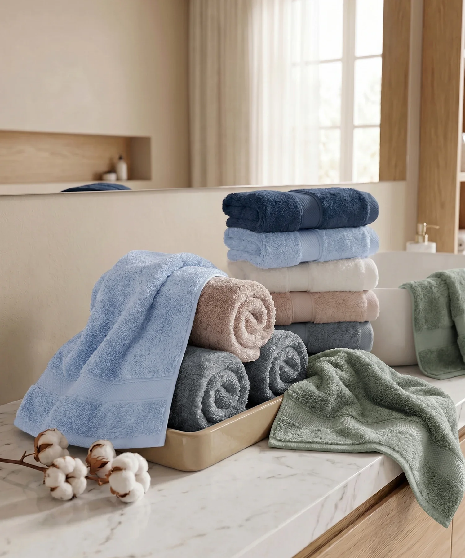 Luxe Home Supima Cotton 3 Pc Face Towel Set, Dusty Blue| 600 GSM | 100% Supima Cotton - Image 7