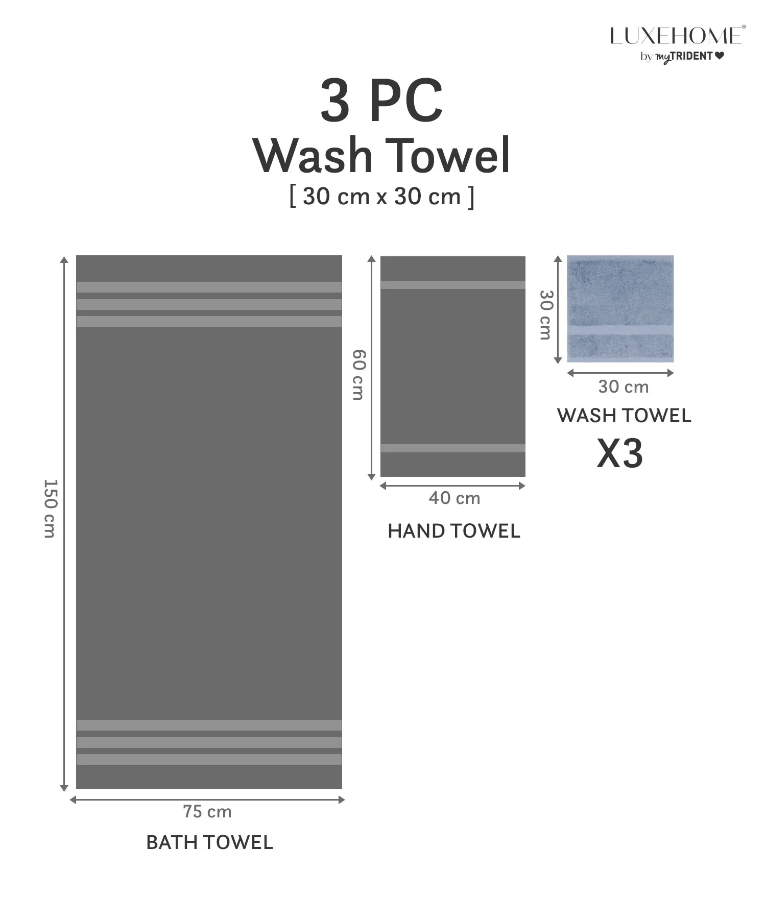 Luxe Home Supima Cotton 3 Pc Face Towel Set, Dusty Blue| 600 GSM | 100% Supima Cotton - Image 8