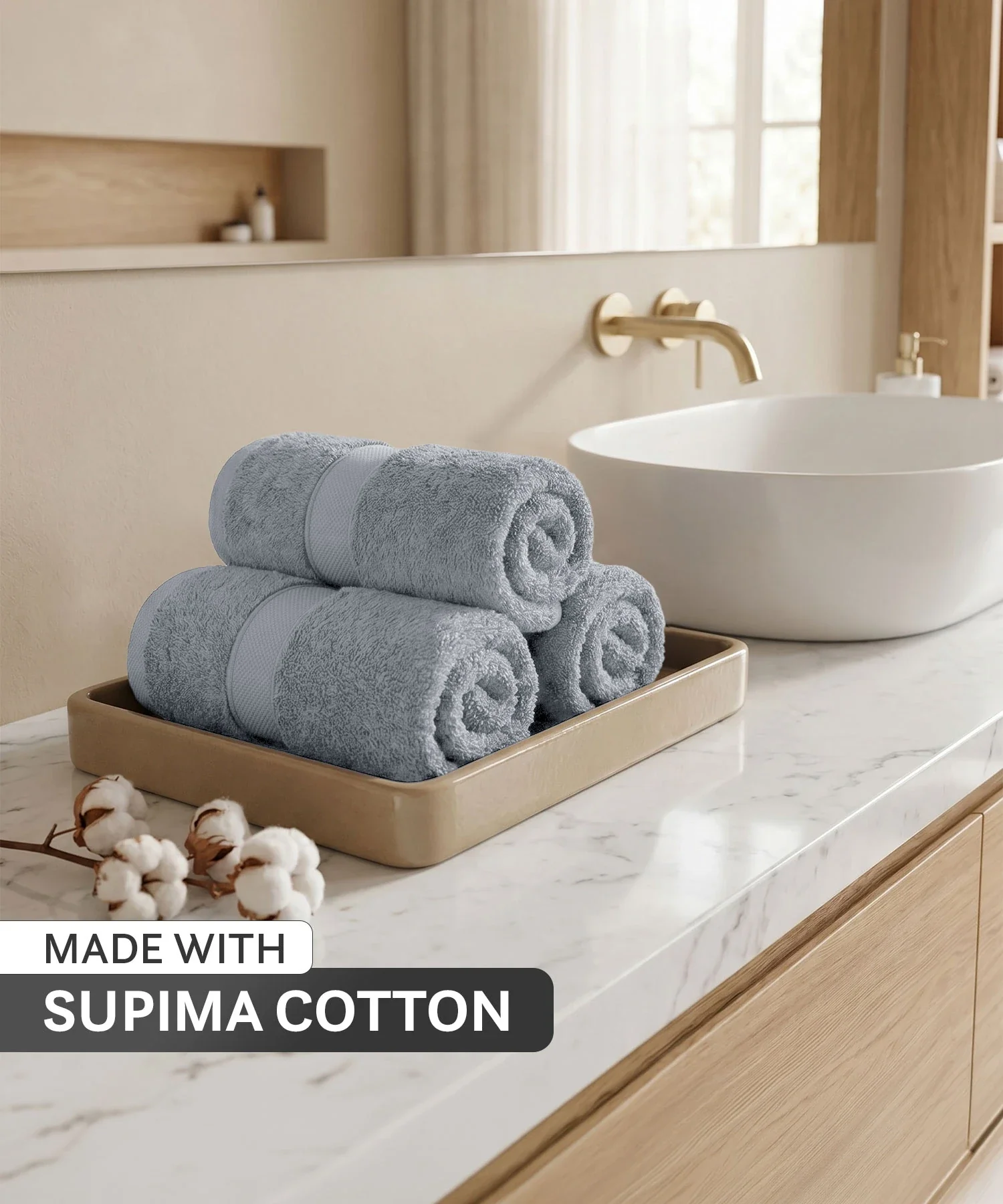 Luxe Home Supima Cotton 3 Pc Face Towel Set, Ultimate Grey| 600 GSM | 100% Supima Cotton