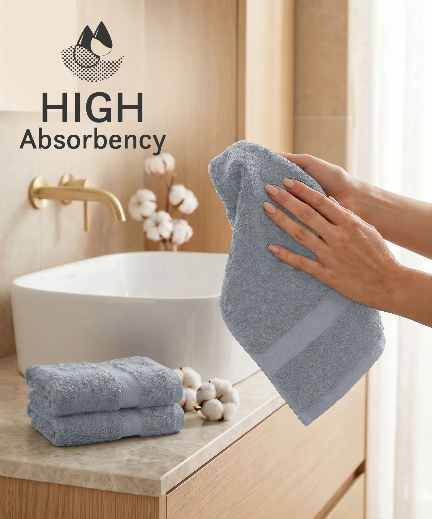 Luxe Home Supima Cotton 3 Pc Face Towel Set, Ultimate Grey| 600 GSM | 100% Supima Cotton - Image 5