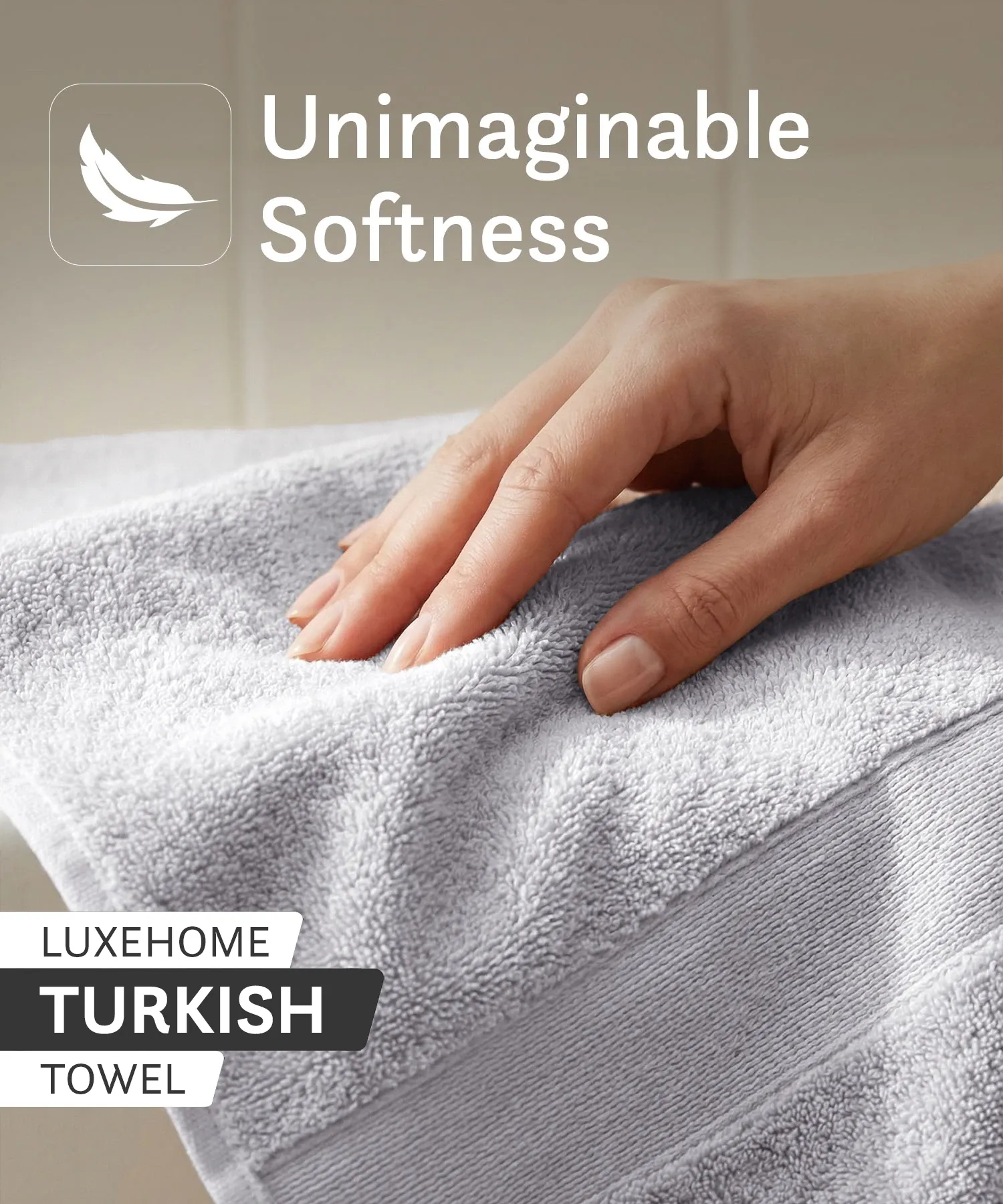 Luxehome Turkish Towel 1Pc Bath Towel, Soft Silver | 800 GSM Cotton - Image 5