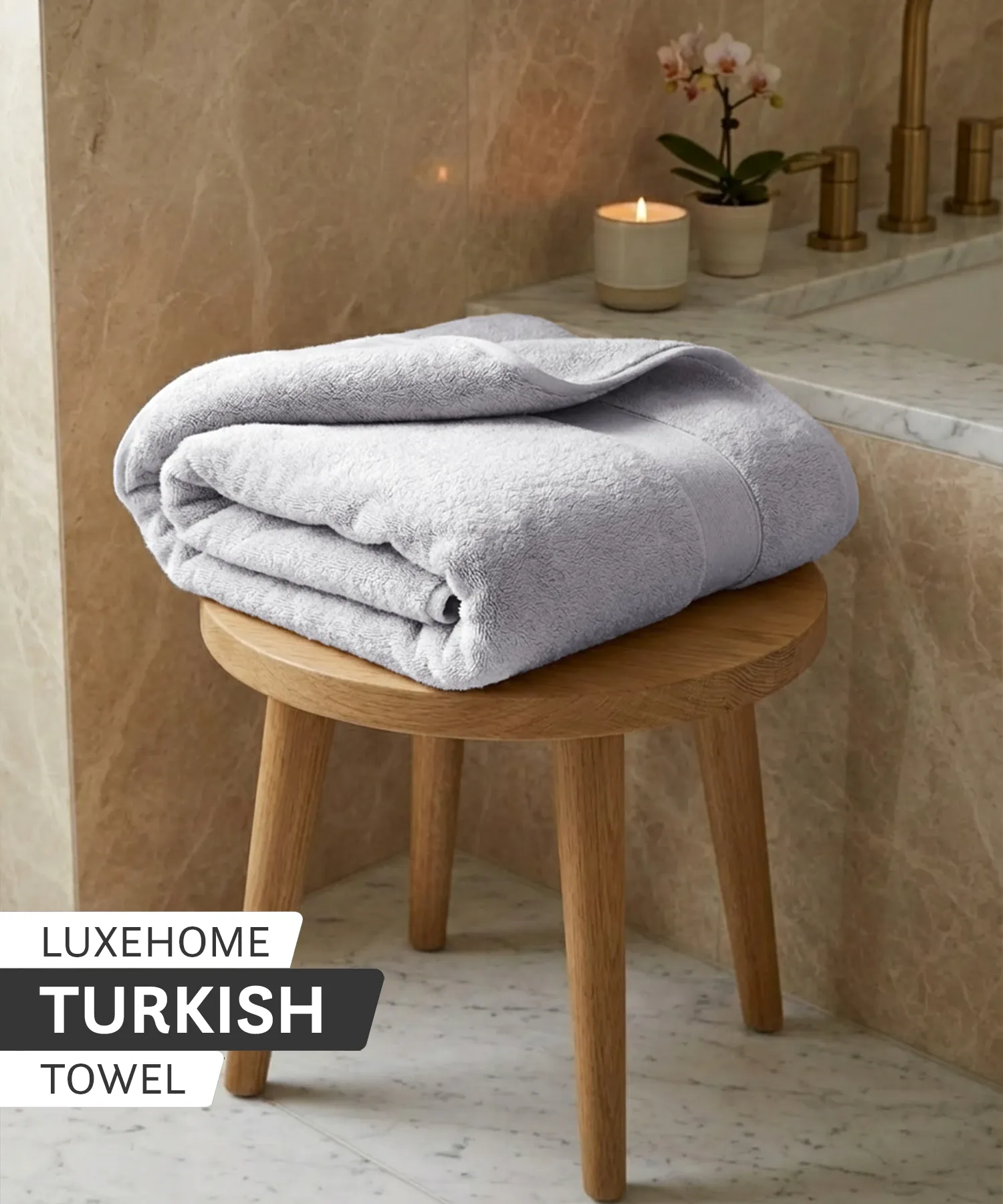 Luxehome Turkish Towel 1Pc Bath Towel, Soft Silver | 800 GSM Cotton - Image 6