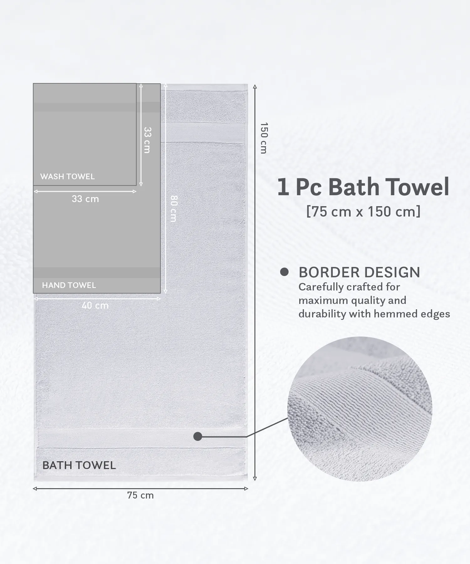 Luxehome Turkish Towel 1Pc Bath Towel, Soft Silver | 800 GSM Cotton - Image 8