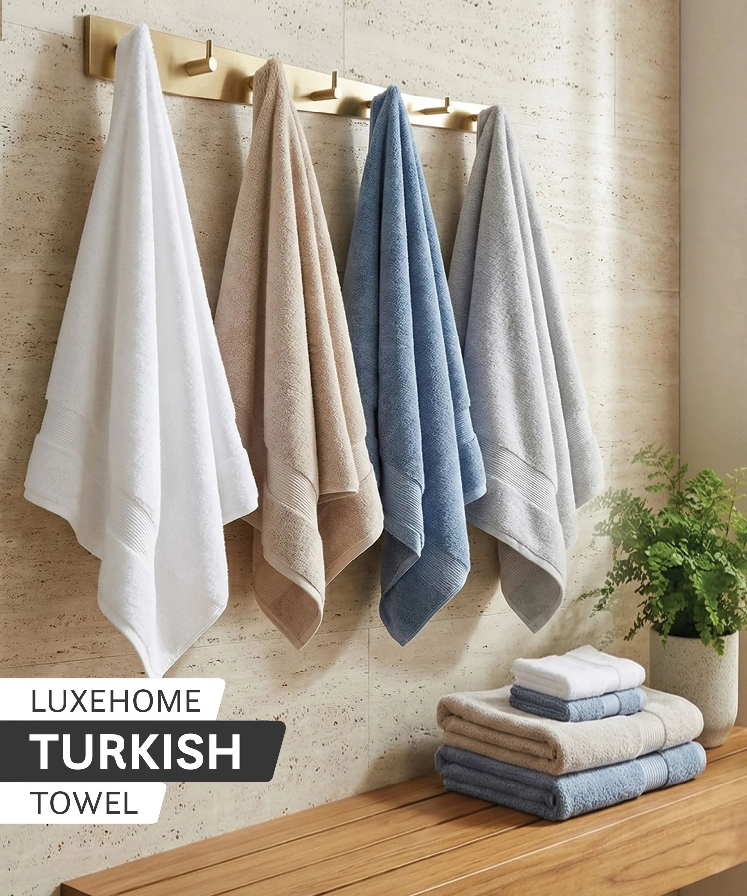 Luxehome Turkish Towel 1Pc Bath Towel, Soft Silver | 800 GSM Cotton - Image 9