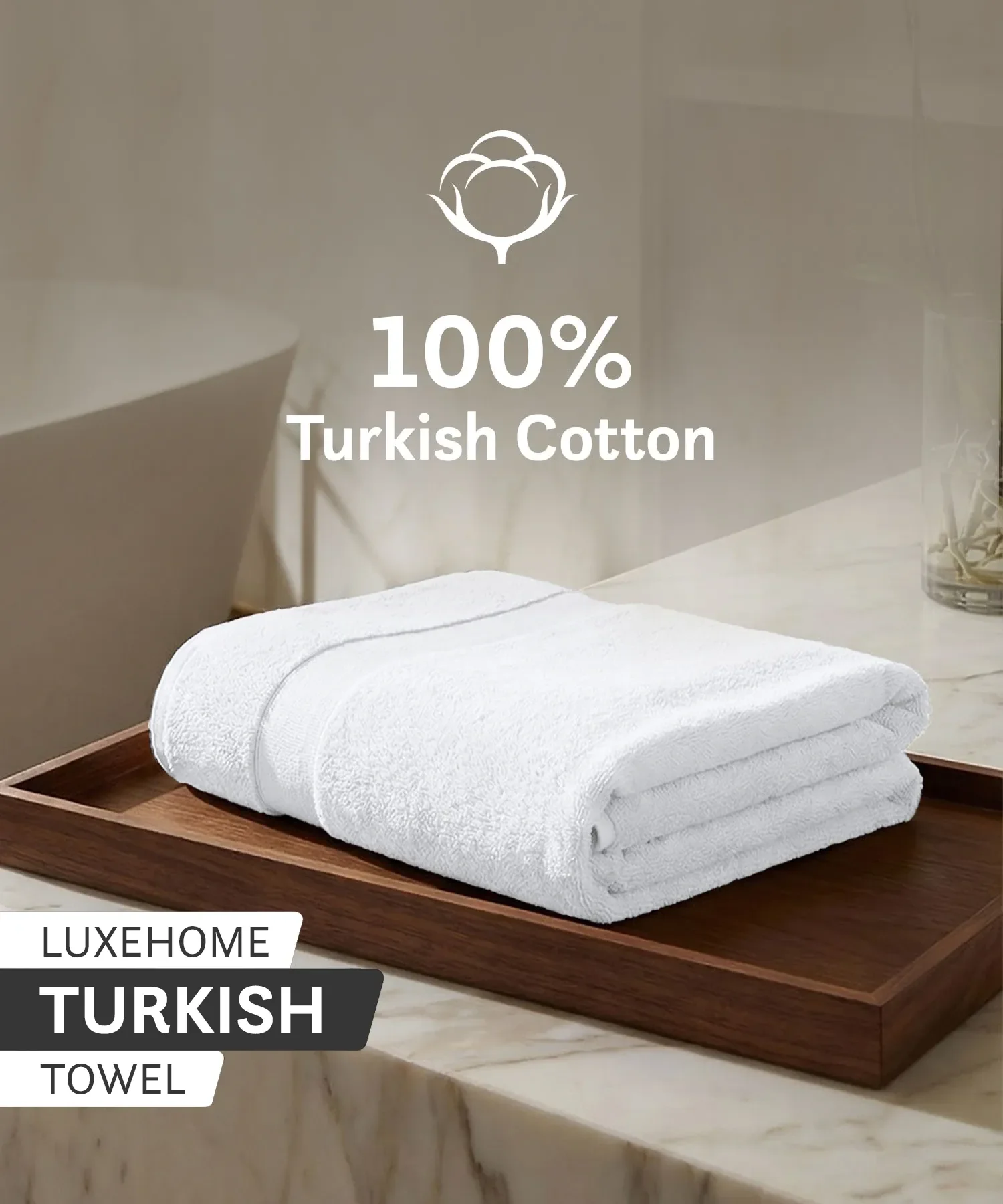 Luxehome Turkish Towel 1Pc Bath Towel, Arctic White | 800 GSM Cotton - Image 3
