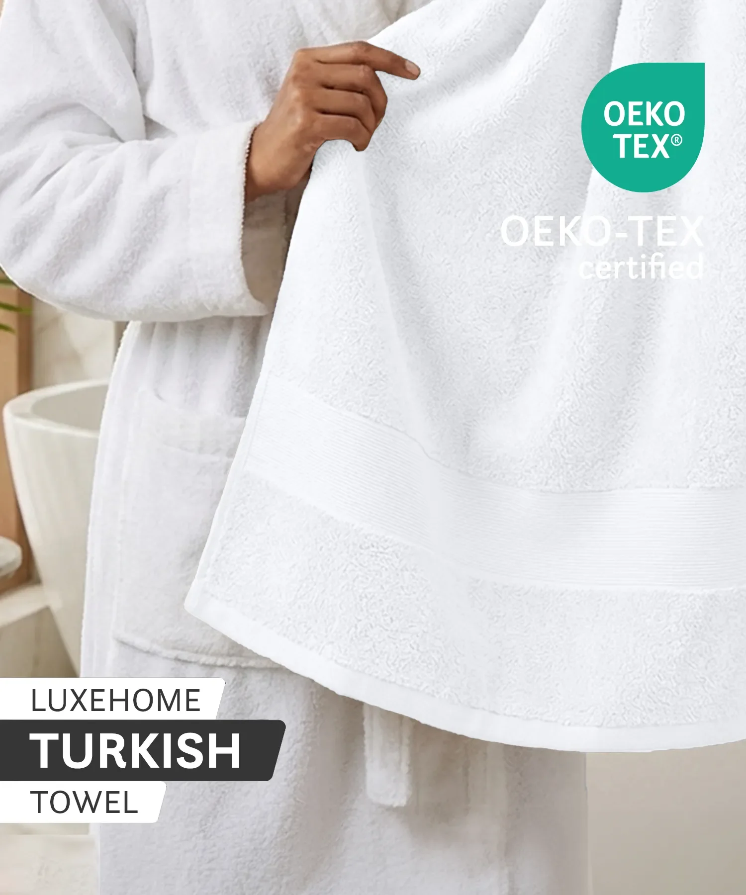 Luxehome Turkish Towel 1Pc Bath Towel, Arctic White | 800 GSM Cotton - Image 4