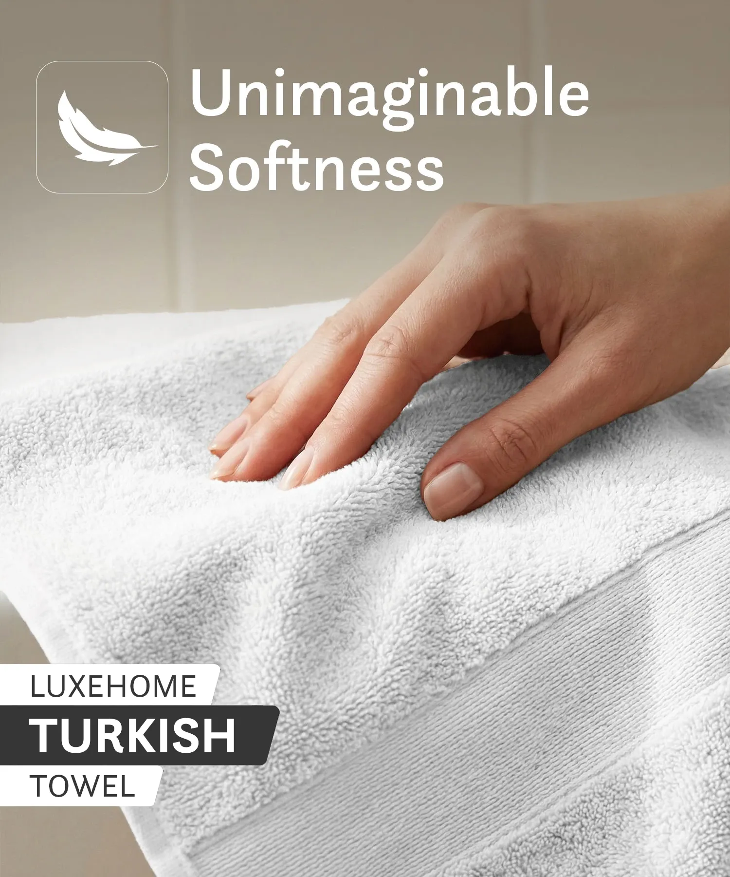 Luxehome Turkish Towel 1Pc Bath Towel, Arctic White | 800 GSM Cotton - Image 5