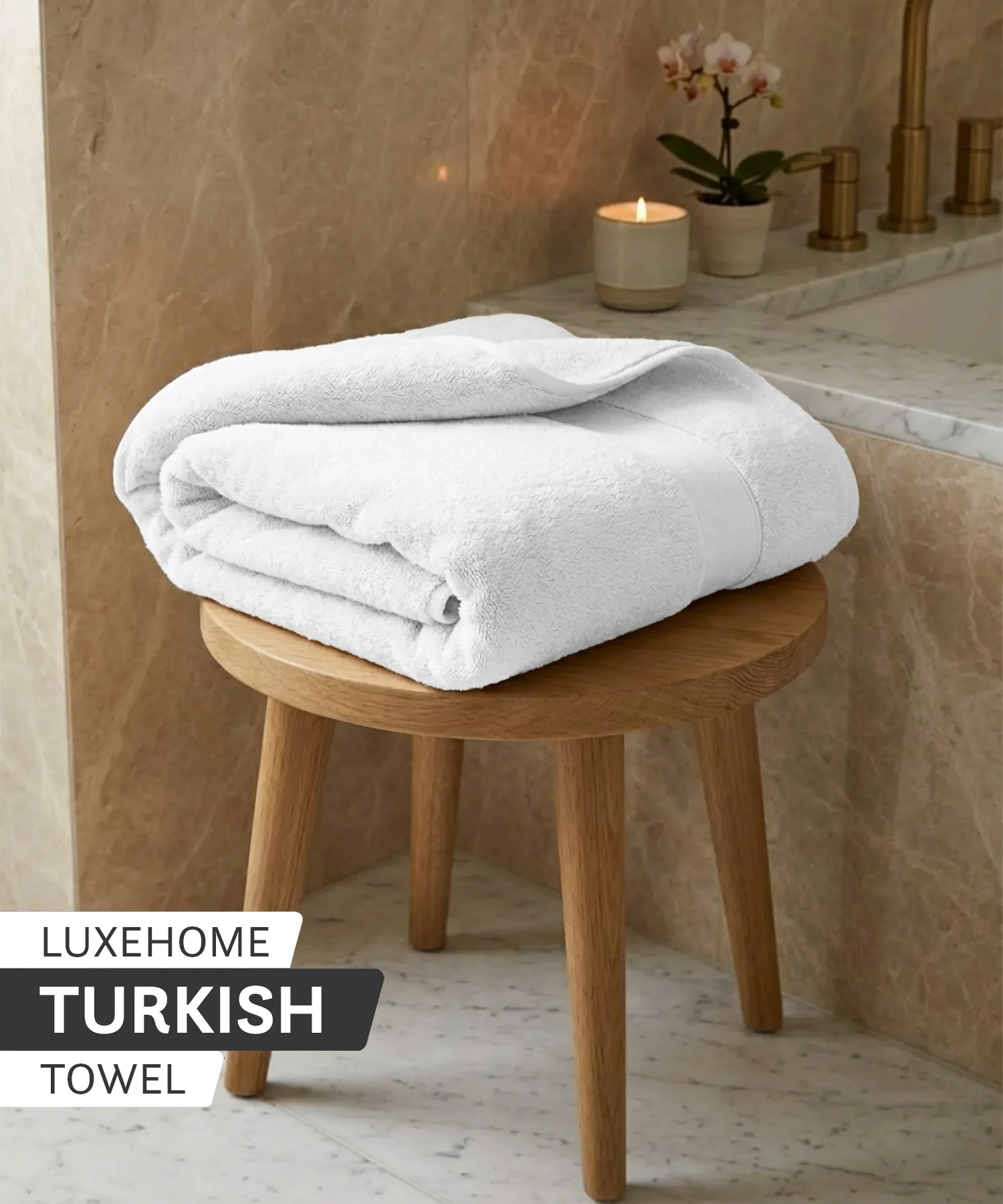 Luxehome Turkish Towel 1Pc Bath Towel, Arctic White | 800 GSM Cotton - Image 6