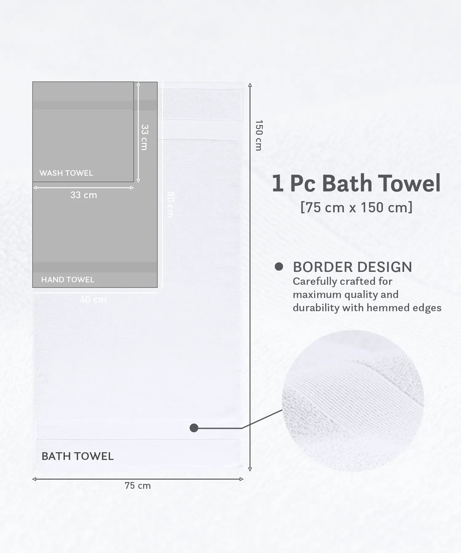 Luxehome Turkish Towel 1Pc Bath Towel, Arctic White | 800 GSM Cotton - Image 8