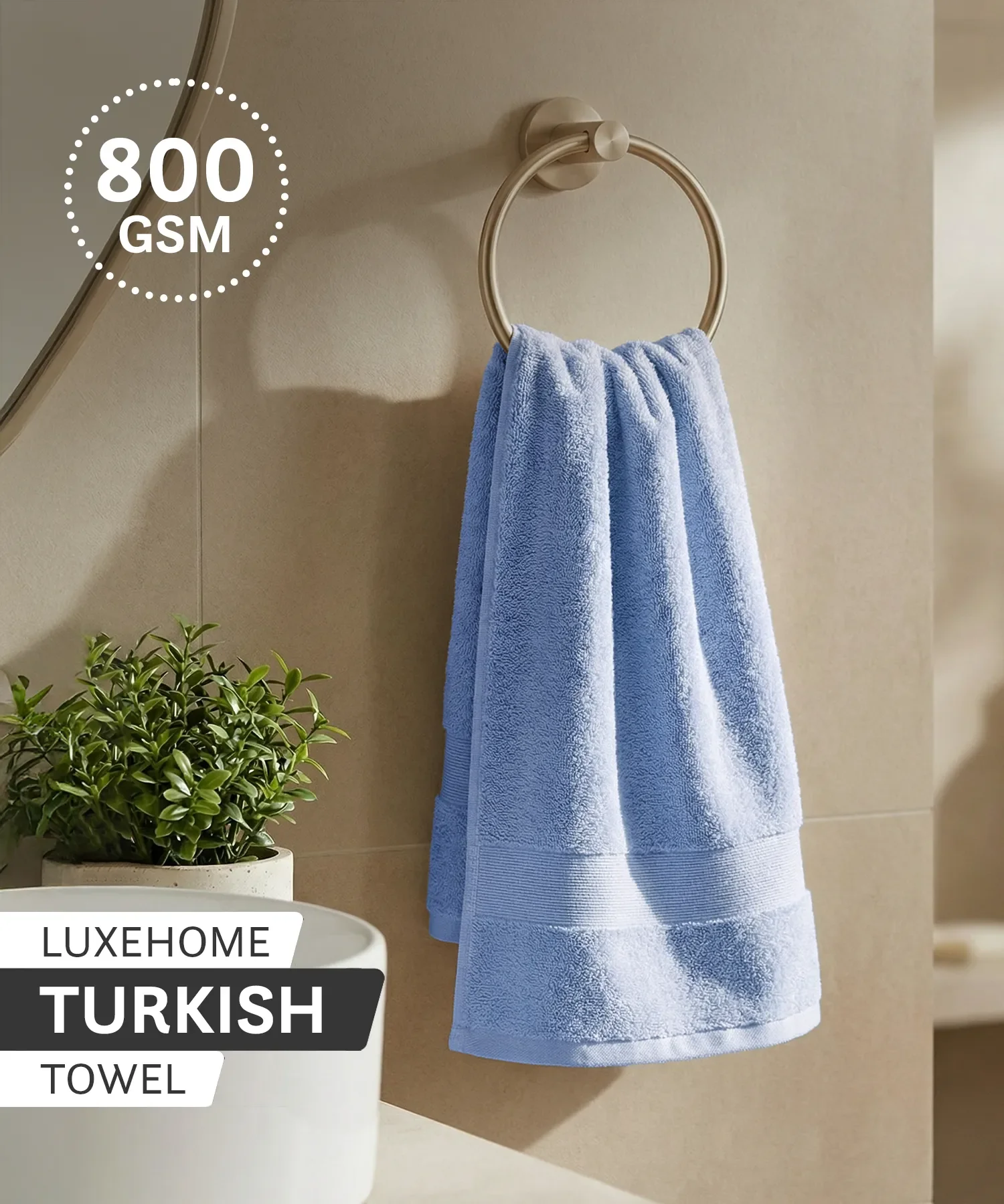 Luxehome Turkish Towel 1Pc Hand Towel, Blue Crest| 800 GSM Cotton - Image 2