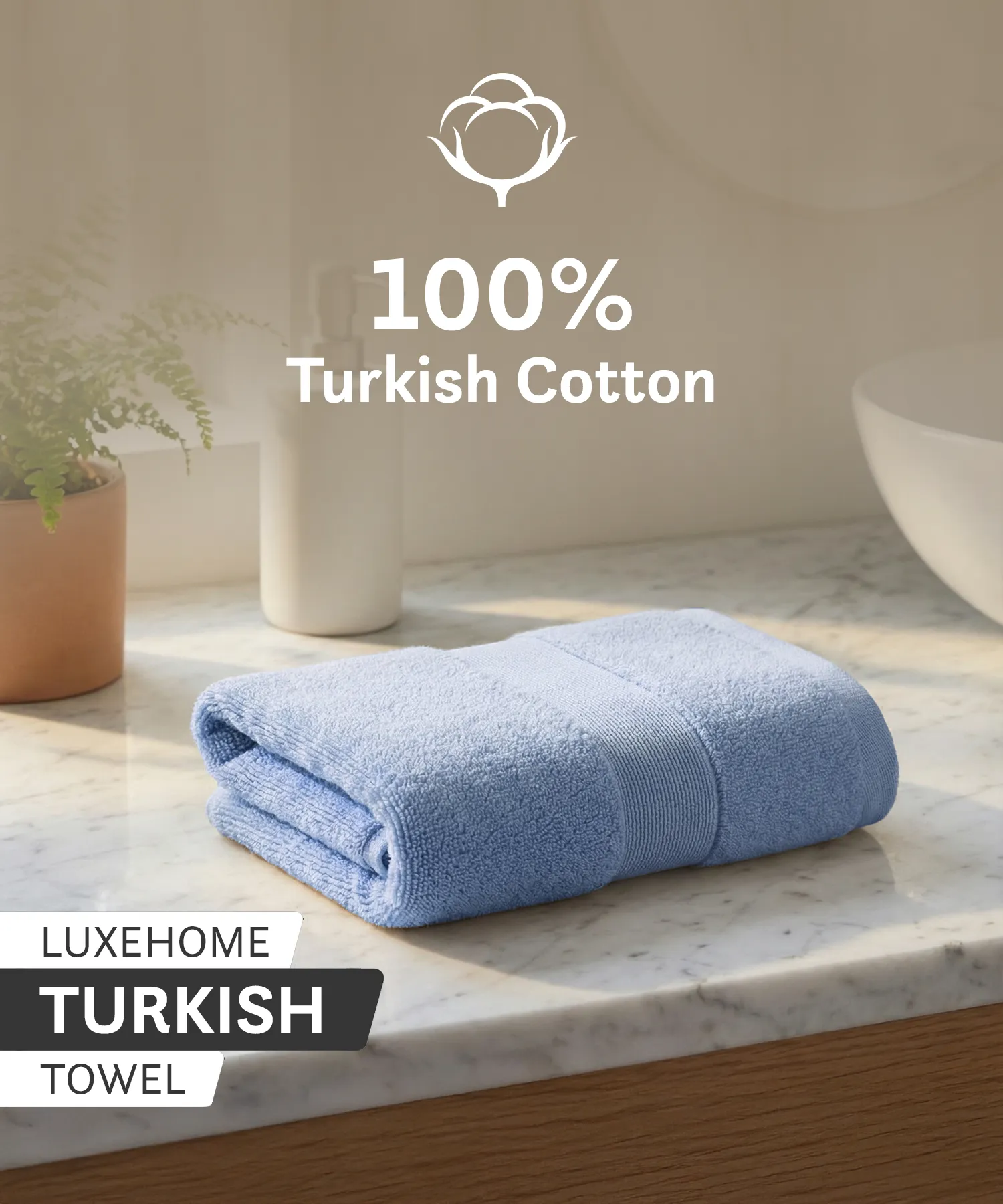 Luxehome Turkish Towel 1Pc Hand Towel, Blue Crest| 800 GSM Cotton - Image 3