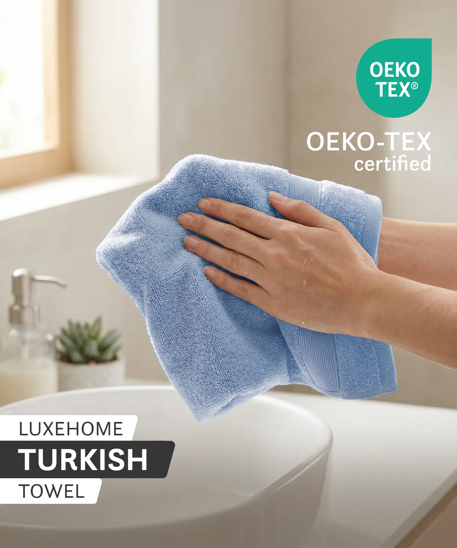 Luxehome Turkish Towel 1Pc Hand Towel, Blue Crest| 800 GSM Cotton - Image 4