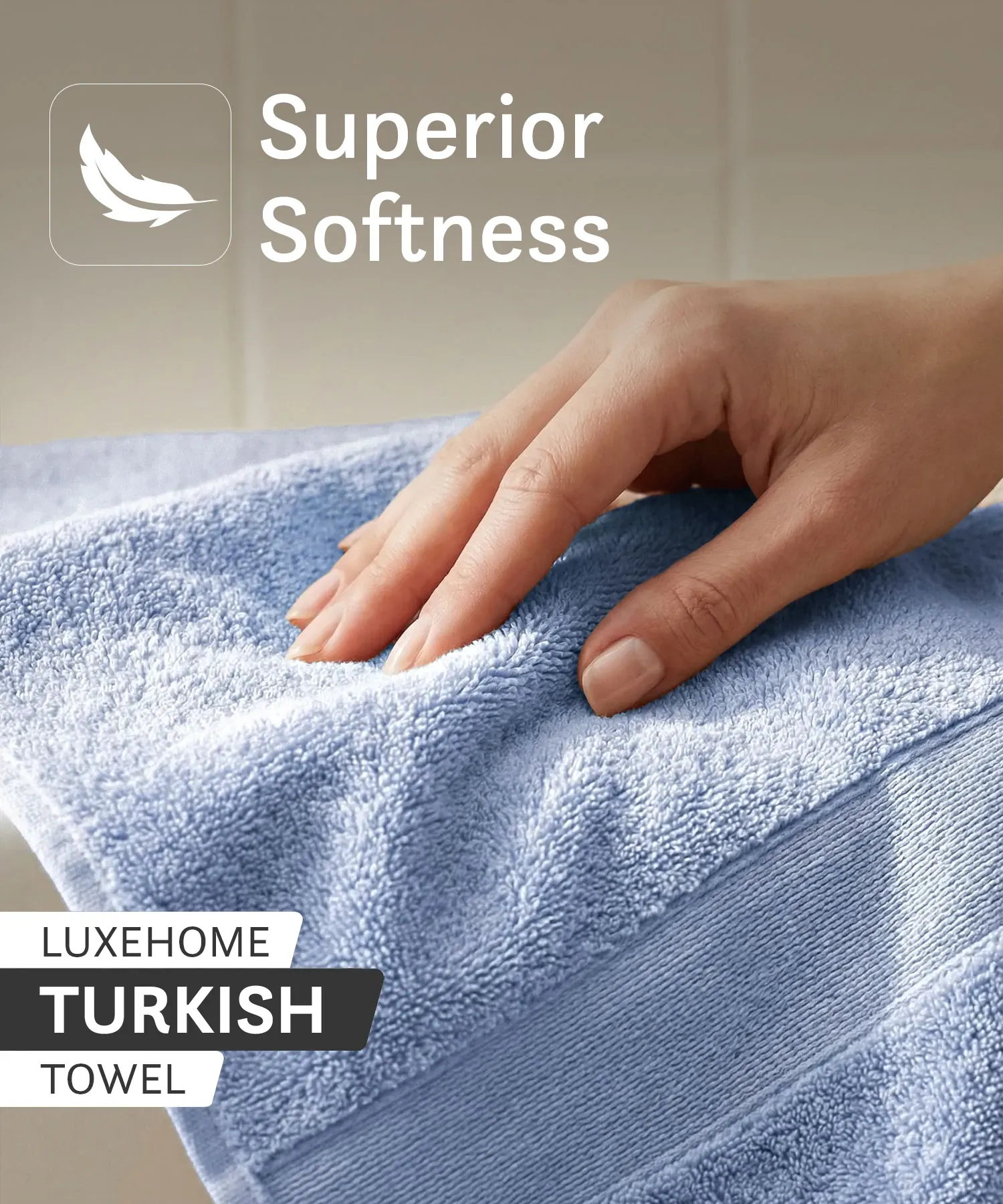 Luxehome Turkish Towel 1Pc Hand Towel, Blue Crest| 800 GSM Cotton - Image 5
