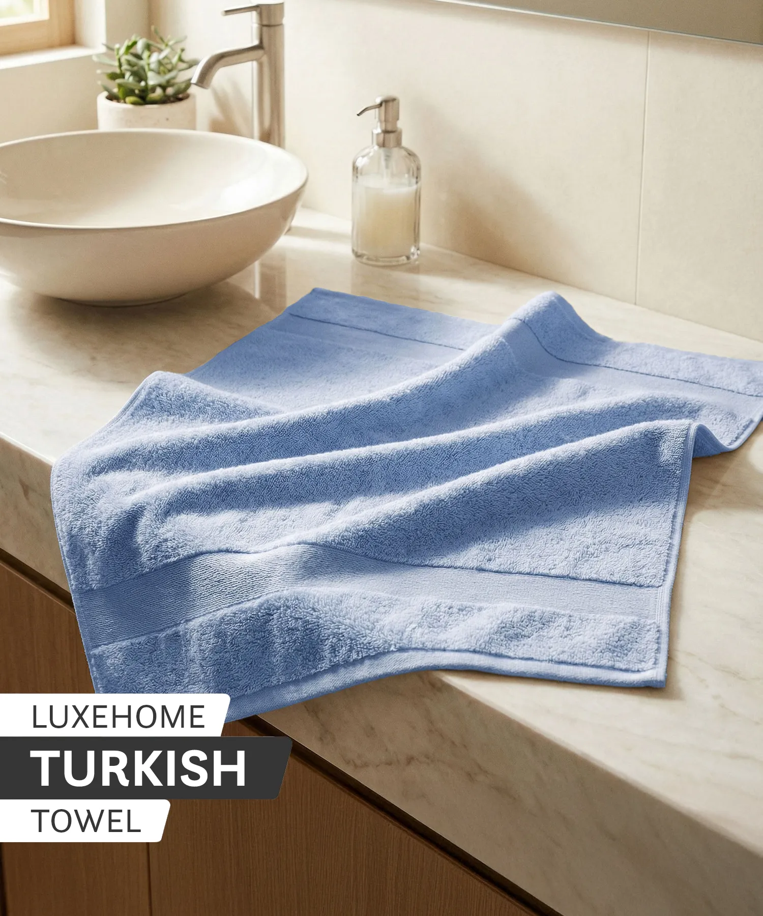 Luxehome Turkish Towel 1Pc Hand Towel, Blue Crest| 800 GSM Cotton - Image 6