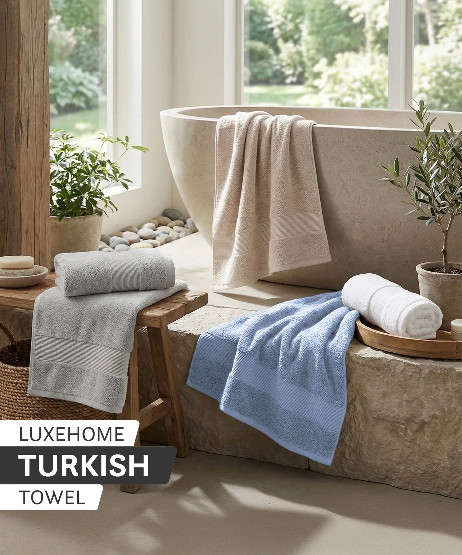 Luxehome Turkish Towel 1Pc Hand Towel, Blue Crest| 800 GSM Cotton - Image 9
