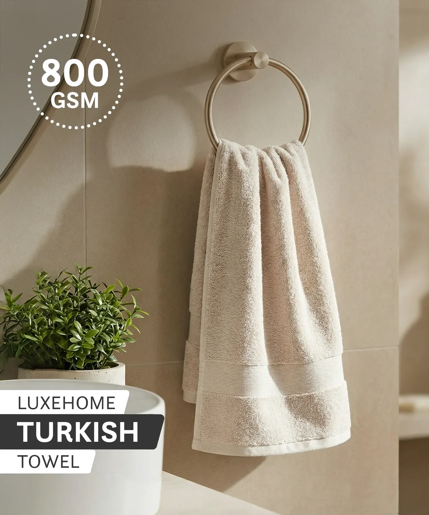 Luxehome Turkish Towel 1Pc Hand Towel, Dry Sand | 800 GSM Cotton - Image 2
