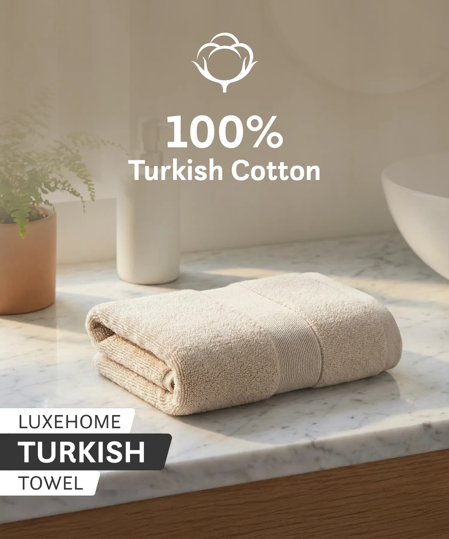 Luxehome Turkish Towel 1Pc Hand Towel, Dry Sand | 800 GSM Cotton - Image 3