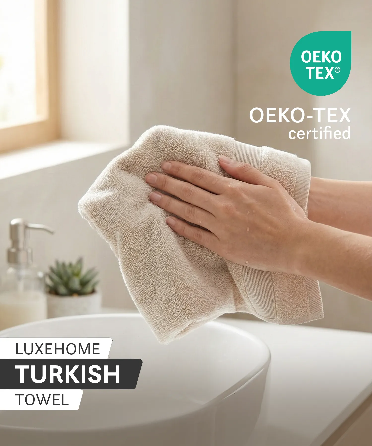 Luxehome Turkish Towel 1Pc Hand Towel, Dry Sand | 800 GSM Cotton - Image 4