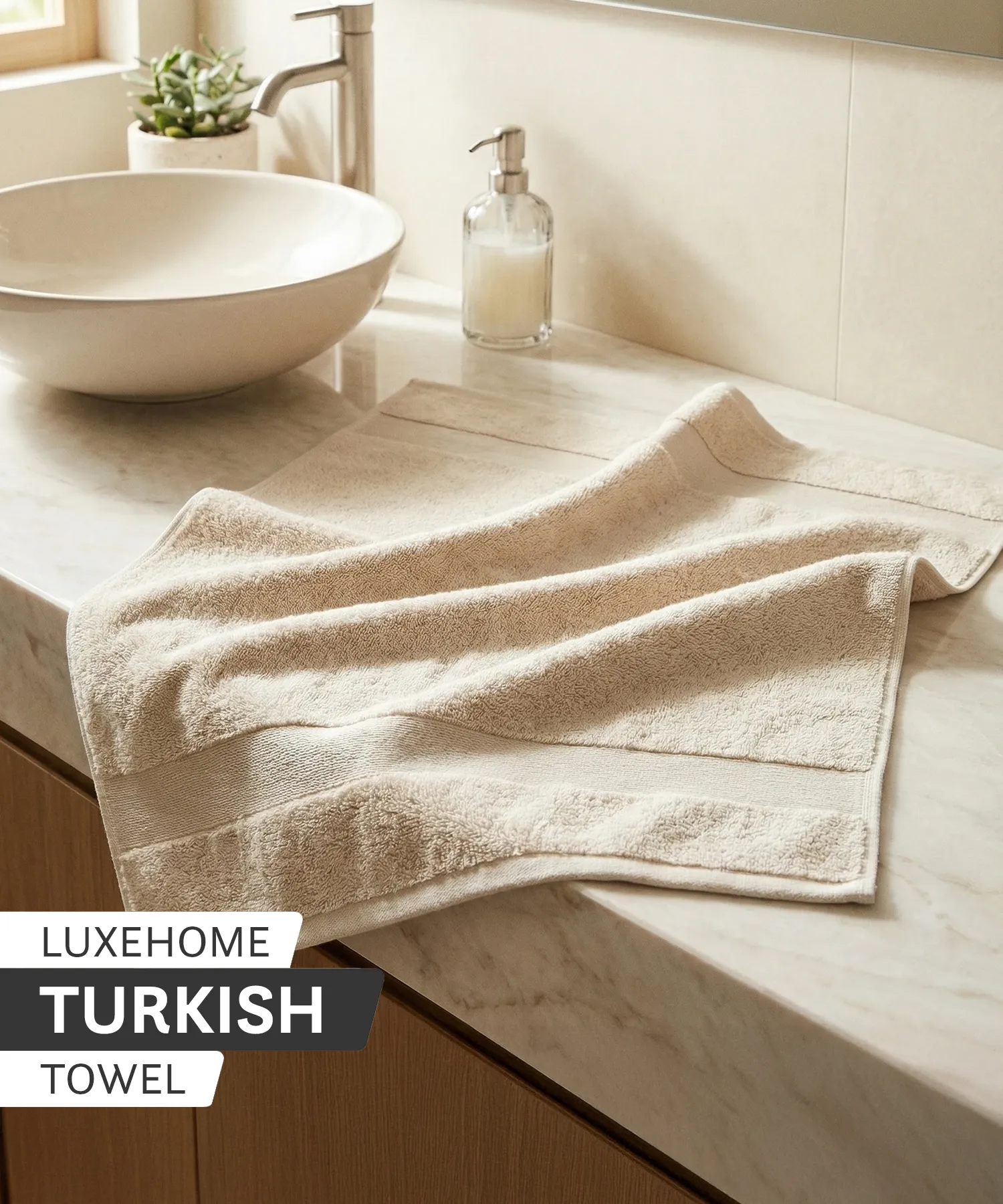 Luxehome Turkish Towel 1Pc Hand Towel, Dry Sand | 800 GSM Cotton - Image 6
