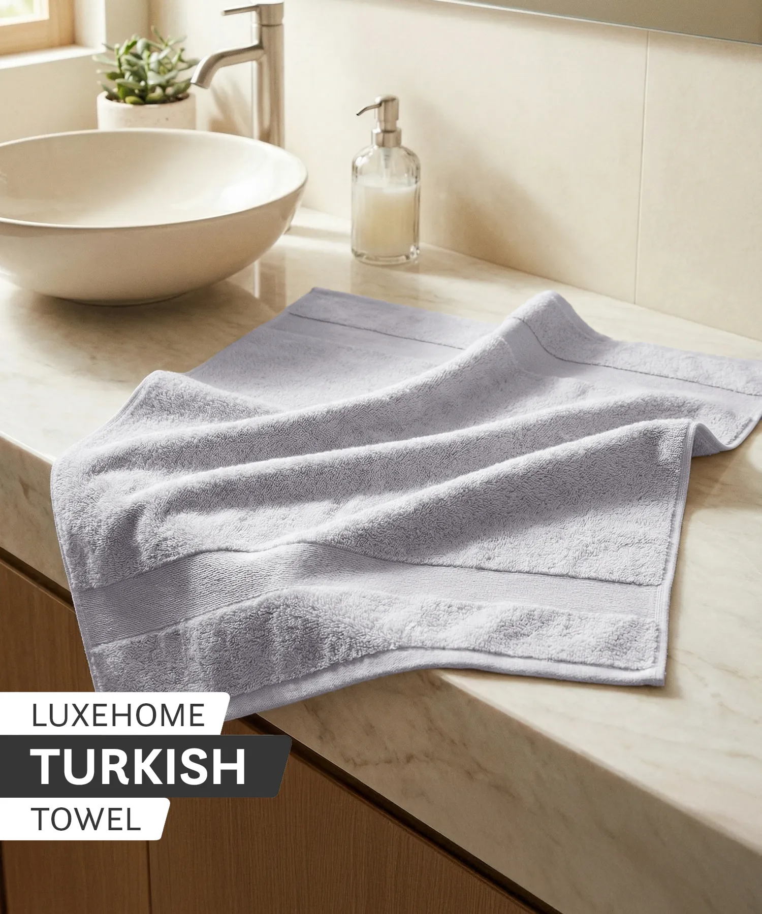 Luxehome Turkish Towel 1Pc Hand Towel, Soft Silver | 800 GSM Cotton - Image 6