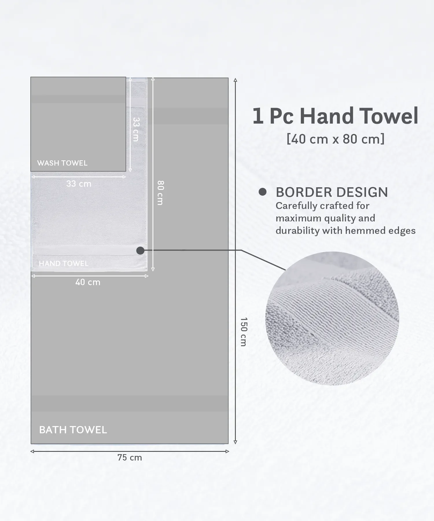 Luxehome Turkish Towel 1Pc Hand Towel, Soft Silver | 800 GSM Cotton - Image 8