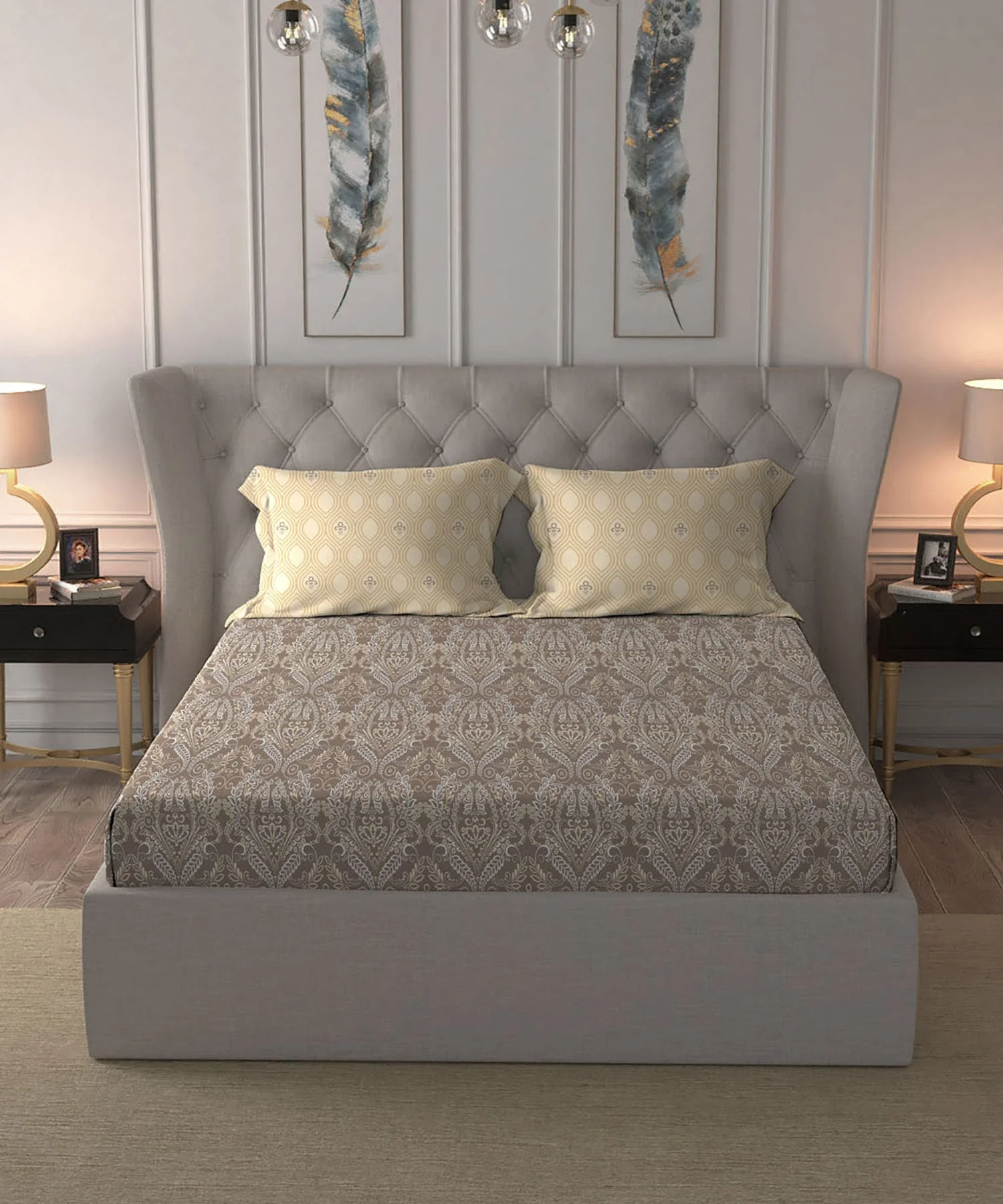 Moments Queen Bedsheet Set,Irene Mocha |120 TC Cotton