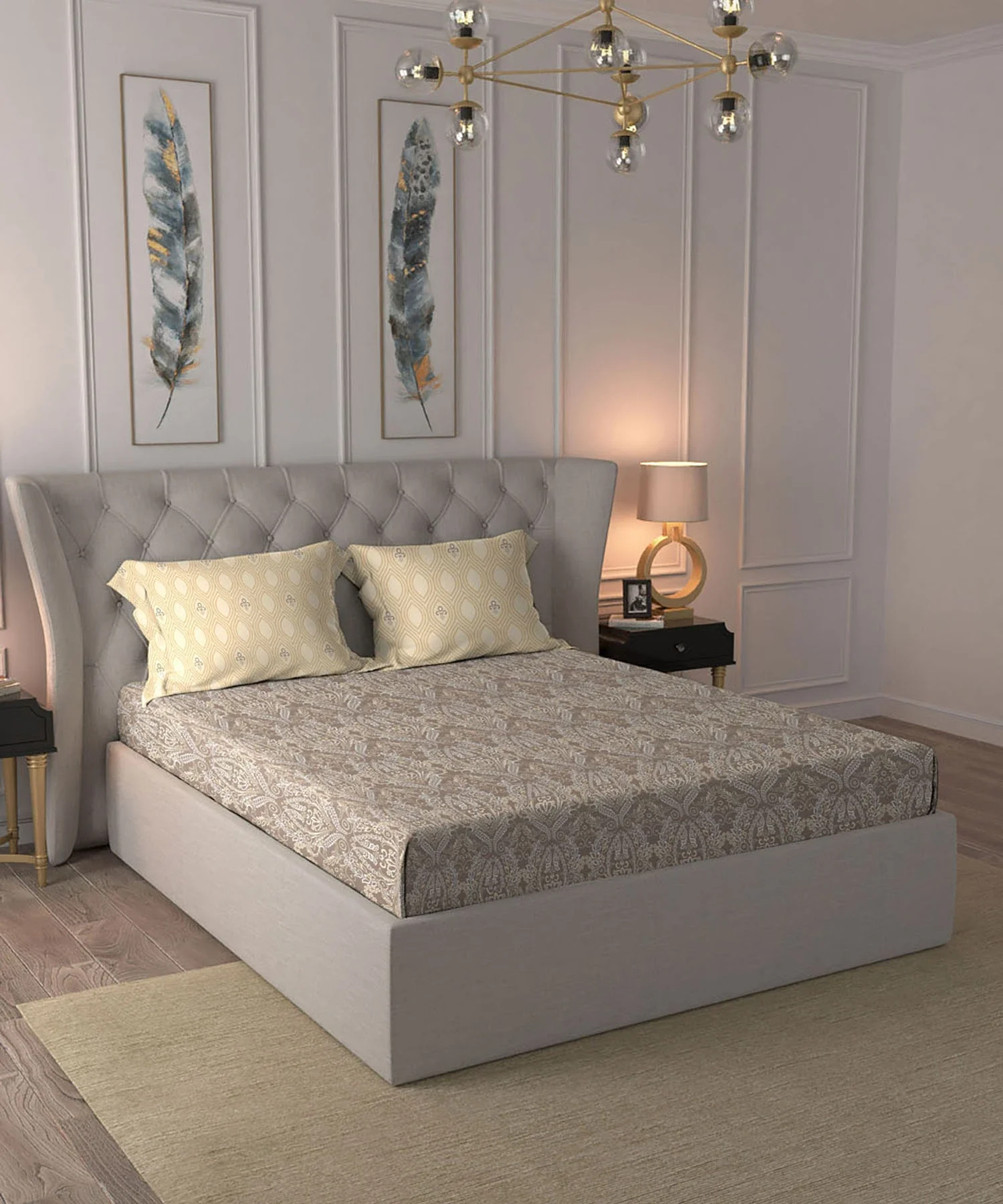 Moments Queen Bedsheet Set,Irene Mocha |120 TC Cotton - Image 2