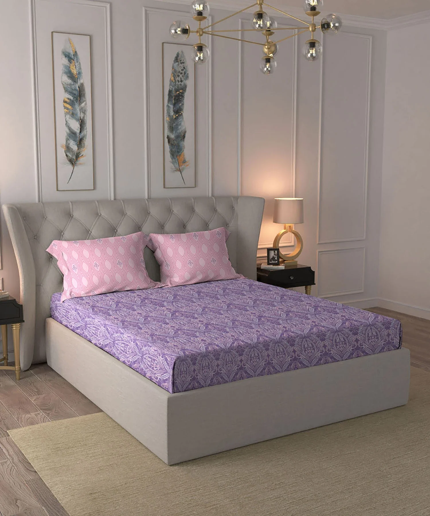 Moments Queen Bedsheet Set, Irene Purple |120 TC Cotton - Image 2