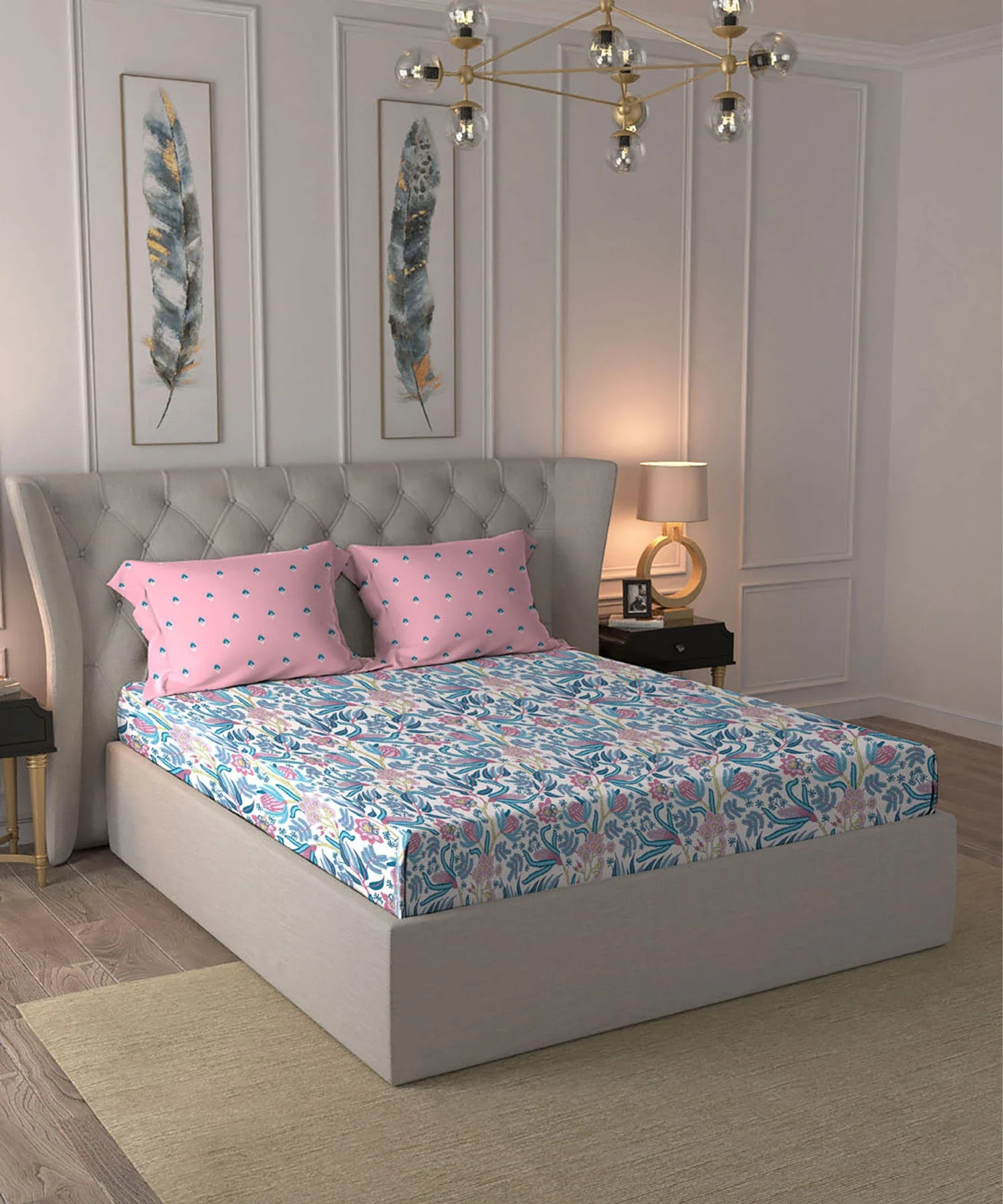 Moments Queen Bedsheet Set,Reverie Pink|120 TC Cotton - Image 2