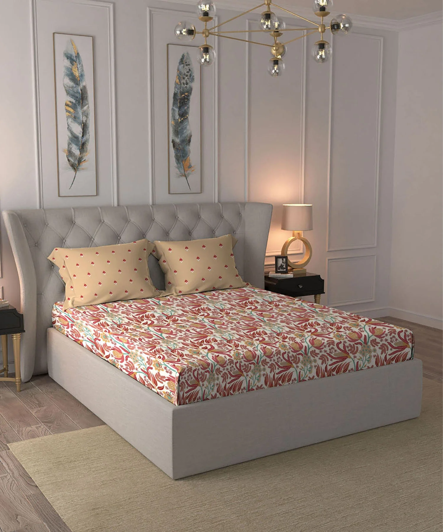 Moments Queen Bedsheet Set,Reverie Yellow|120 TC Cotton - Image 2