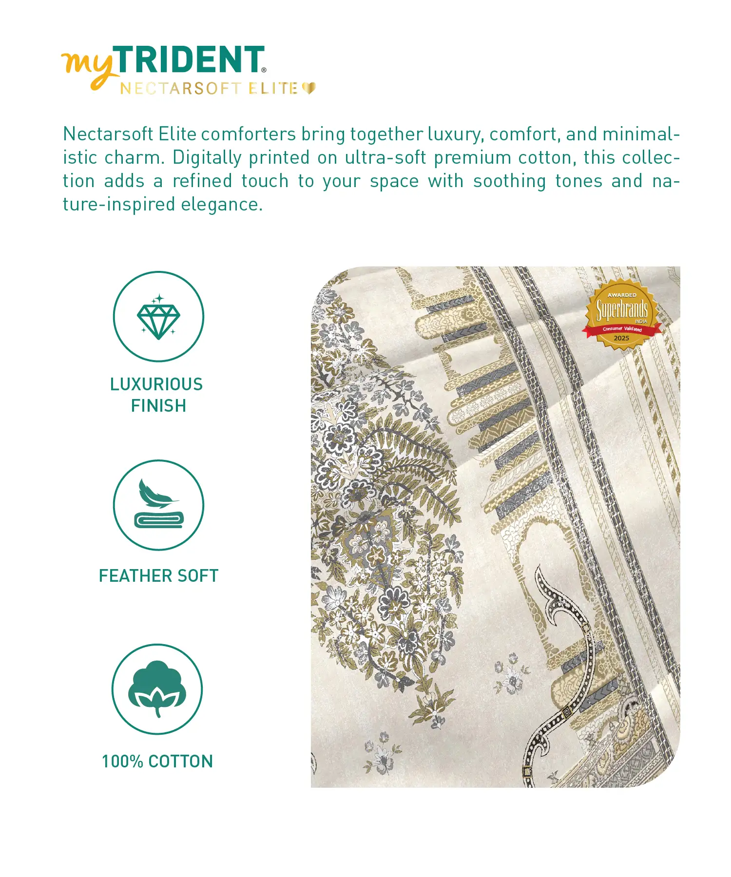 Nectarsoft Elite Double AC Comforter, Whispering Vines| 400 TC Cotton Shell 150 GSM Polyester Filling - Image 5