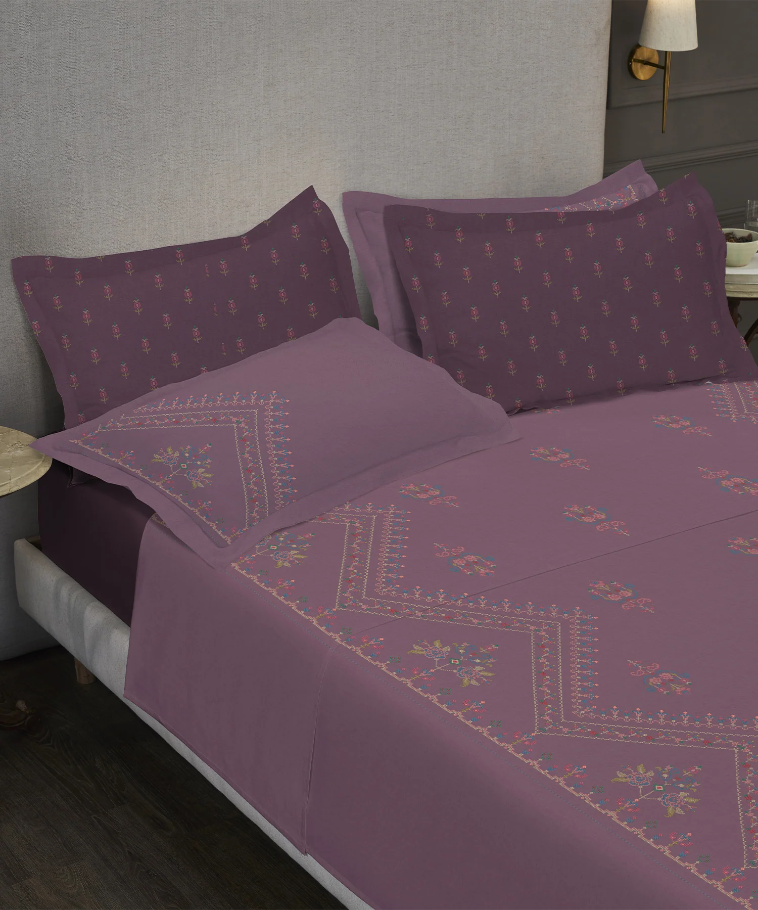Nectarsoft Elite King Bedsheet Set, Rose Dust| 400 TC Cotton| 4 Pillow Covers - Image 3