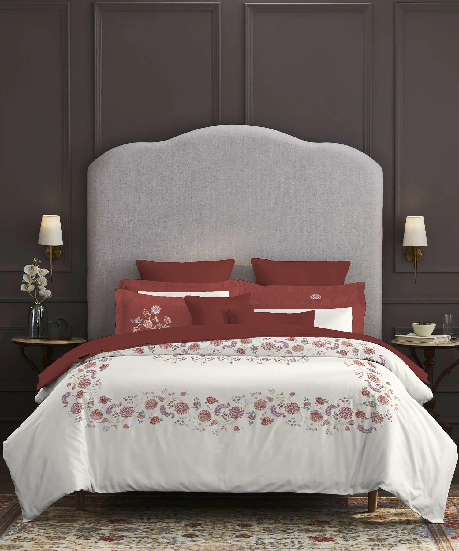 Nectarsoft Elite King Bedsheet Set, Rumi| 400 TC Cotton| 4 Pillow Covers