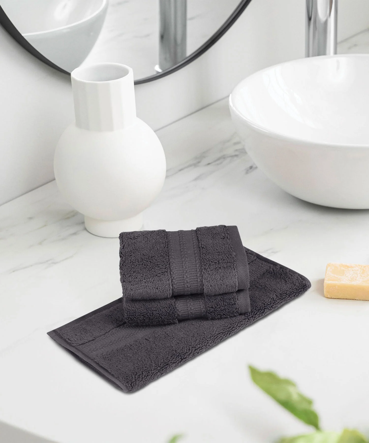 Luxury 3 Pc Face Towel Set, Charcoal|625 GSM Premium Cotton| Antimicrobial