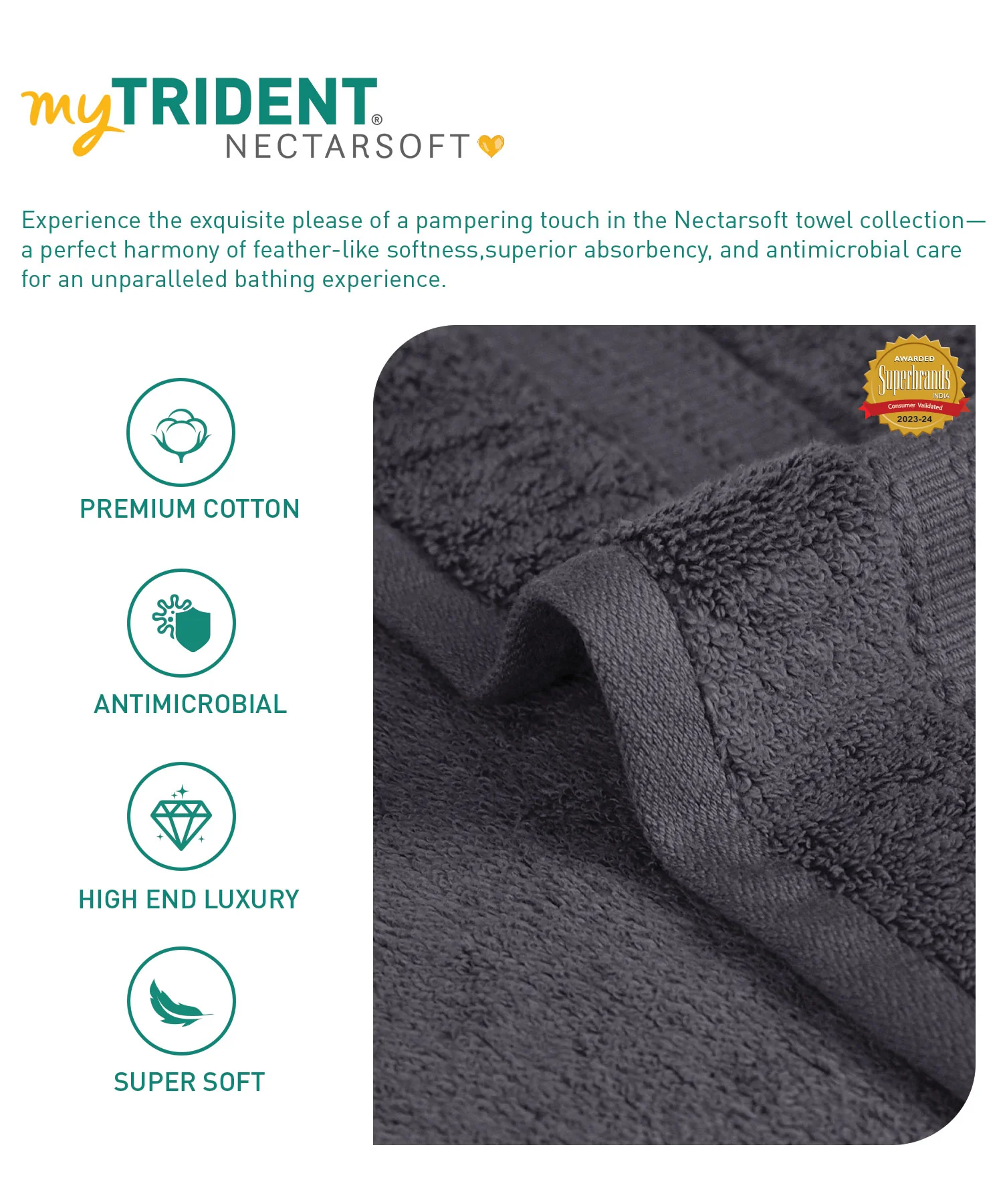 Luxury 3 Pc Face Towel Set, Charcoal|625 GSM Premium Cotton| Antimicrobial - Image 5