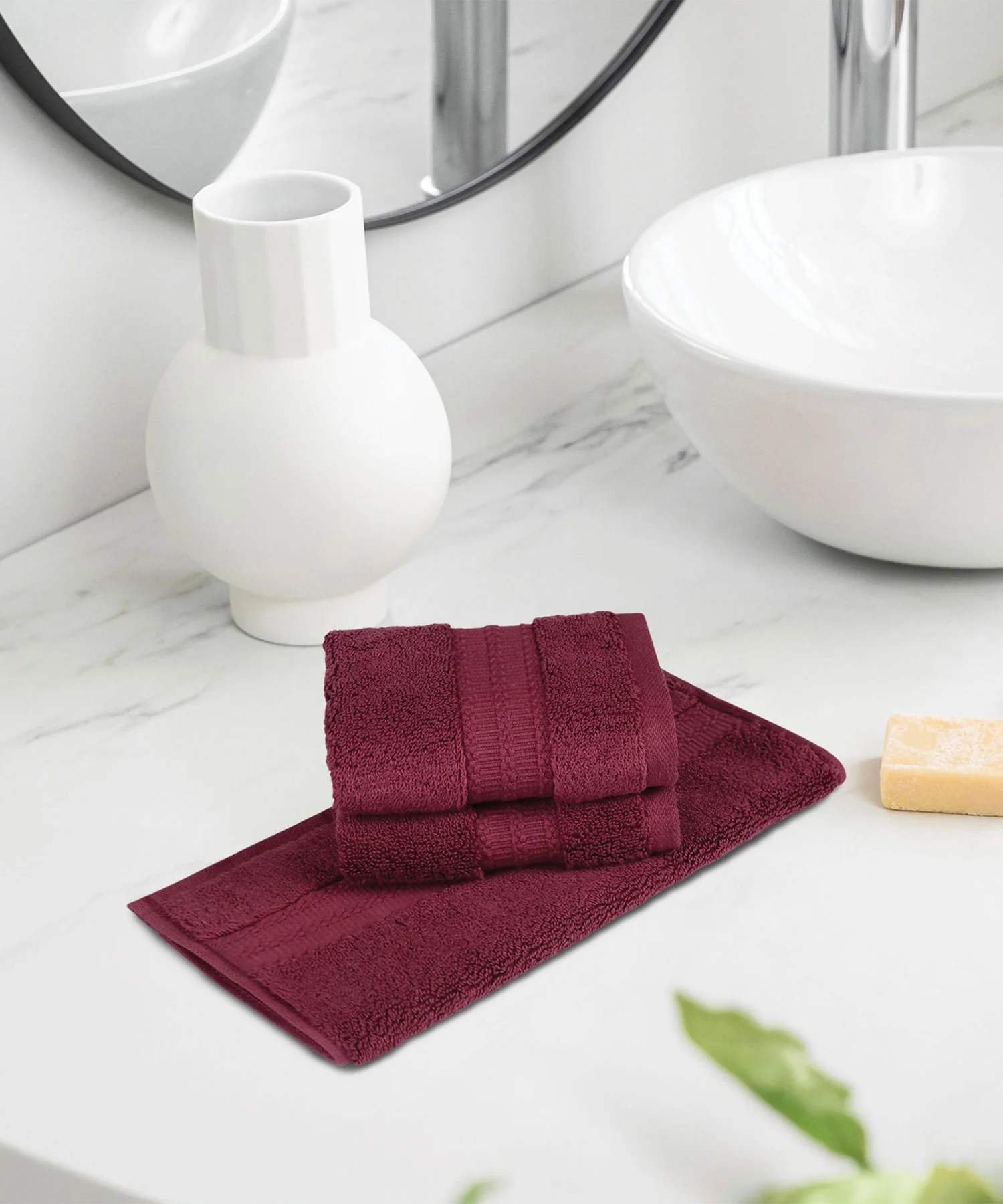 Luxury 3 Pc Face Towel Set, Berry Wine|625 GSM Premium Cotton| Antimicrobial - Image 2