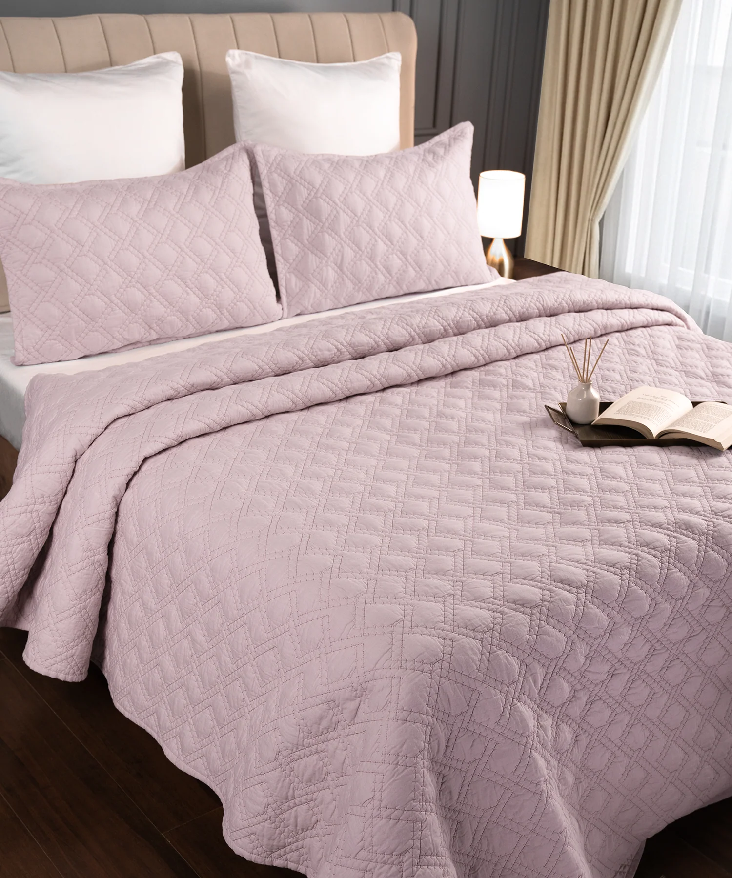Nectarsoft Italian Retreat King Bedcover Set, Primrose|90 GSM Cotton|3 Pc Set - Image 2