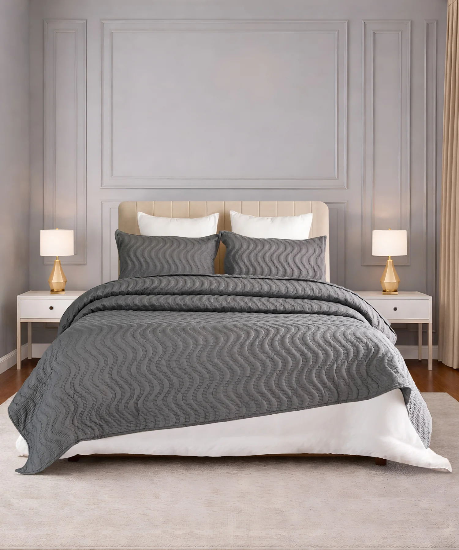 Nectarsoft Italian Retreat King Bedcover Set, Slate|90 GSM Cotton|3 Pc Set