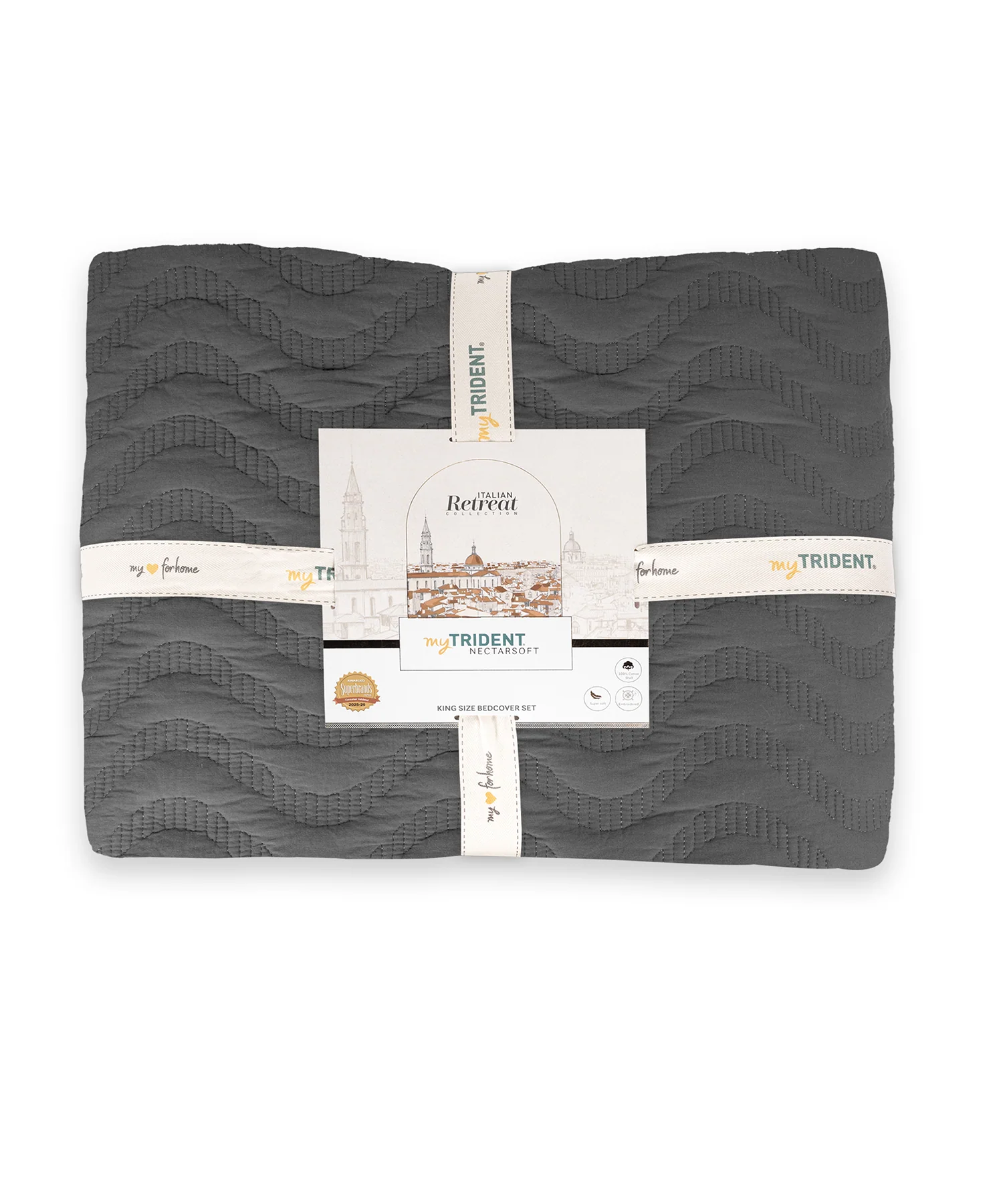 Nectarsoft Italian Retreat King Bedcover Set, Slate|90 GSM Cotton|3 Pc Set - Image 6
